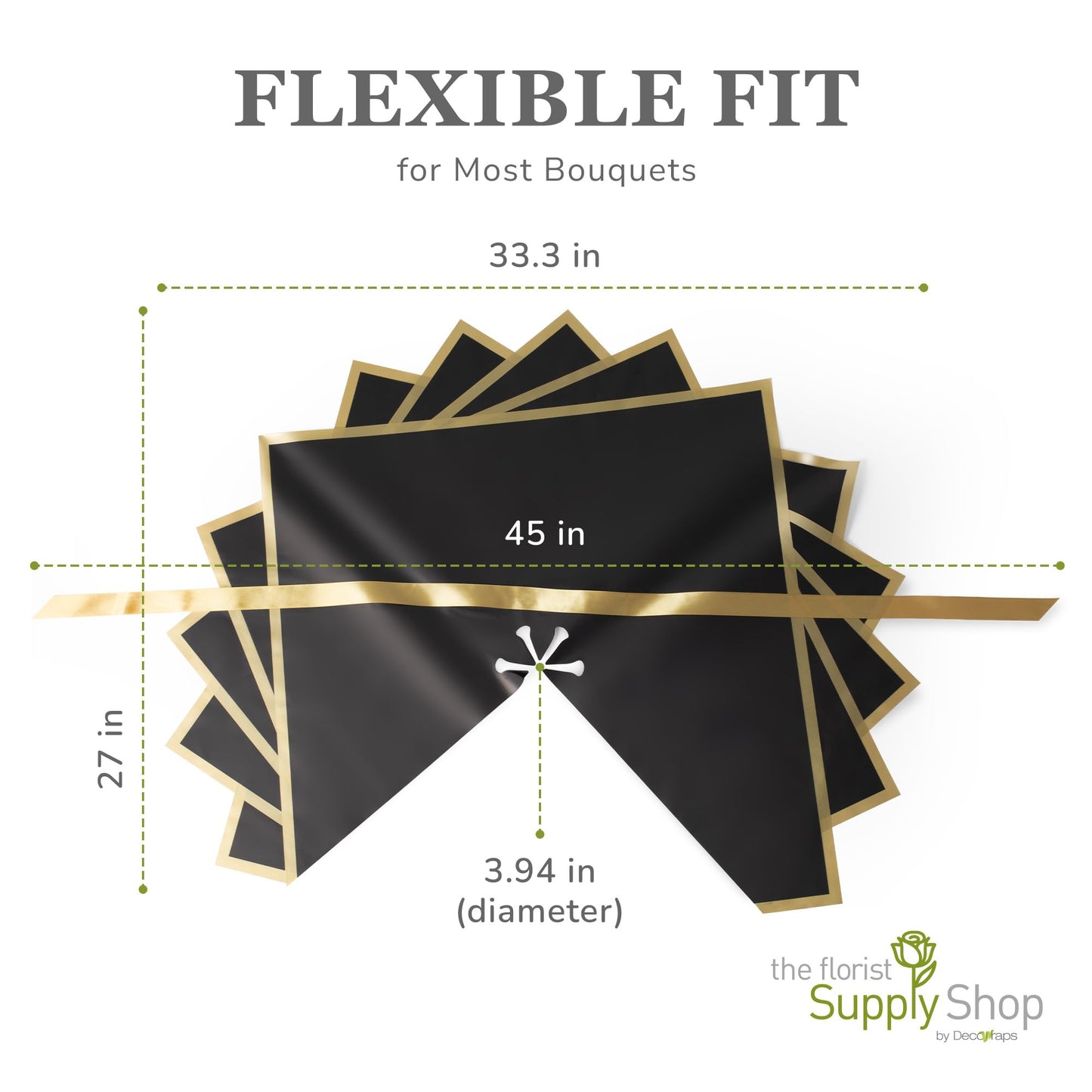 the florist Supply Amour Wrap 12 Pack, Luxury Pre-Assembled Flower Wrapping Paper - Waterproof Floral Bouquet Wrapping Paper with Gold Trim & Satin Ribbon, Black