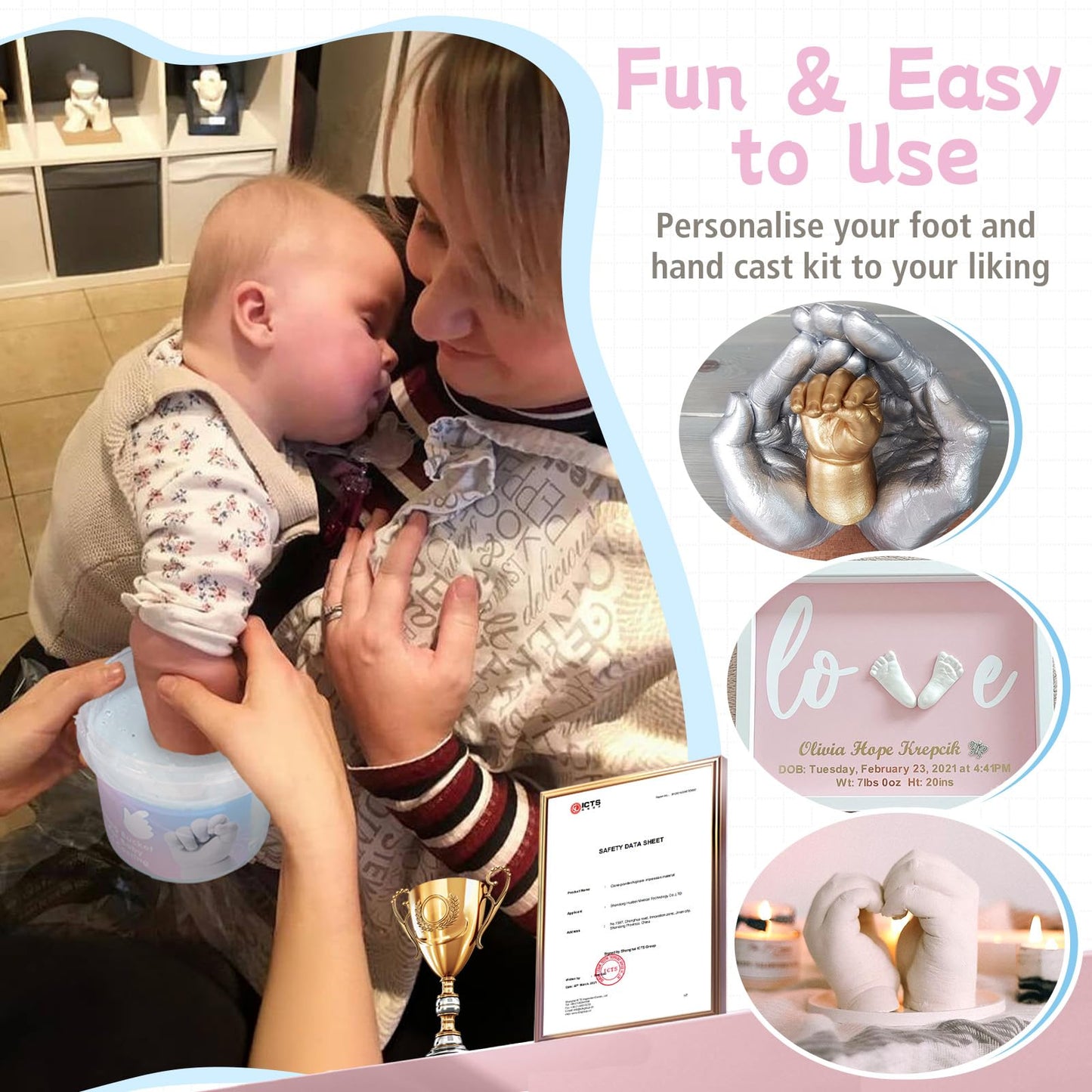 Nabance Baby Casting Kit Hand and Feet, Baby Hand Casting Kit for Babies 0-9 Months Hand & Foot Molding, DIY Hand and Footprint Keepsake, Perfect for First Birthday, New Mom Baby Christmas Gift