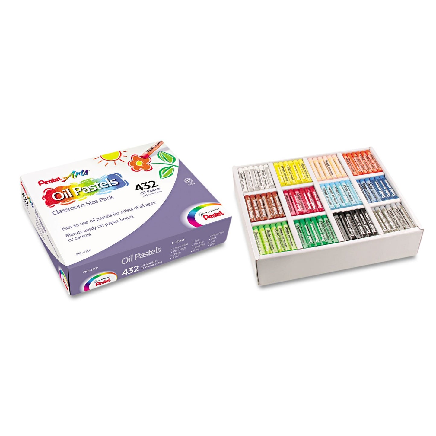 Pentel Arts Oil Pastels, 432 Piece Classroom Size Pack (PHN-12CP)