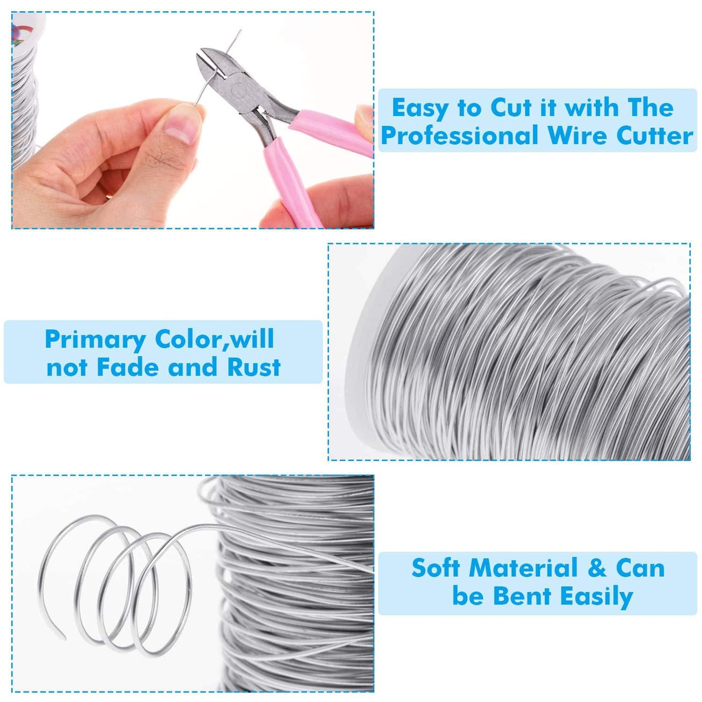 Anezus Bendable Craft Metal Wire - 540 Feet, 18 Gauge Flexible Beading Wire for Wreath Making, Jewelry Making, Floral (Silver, 1mm)