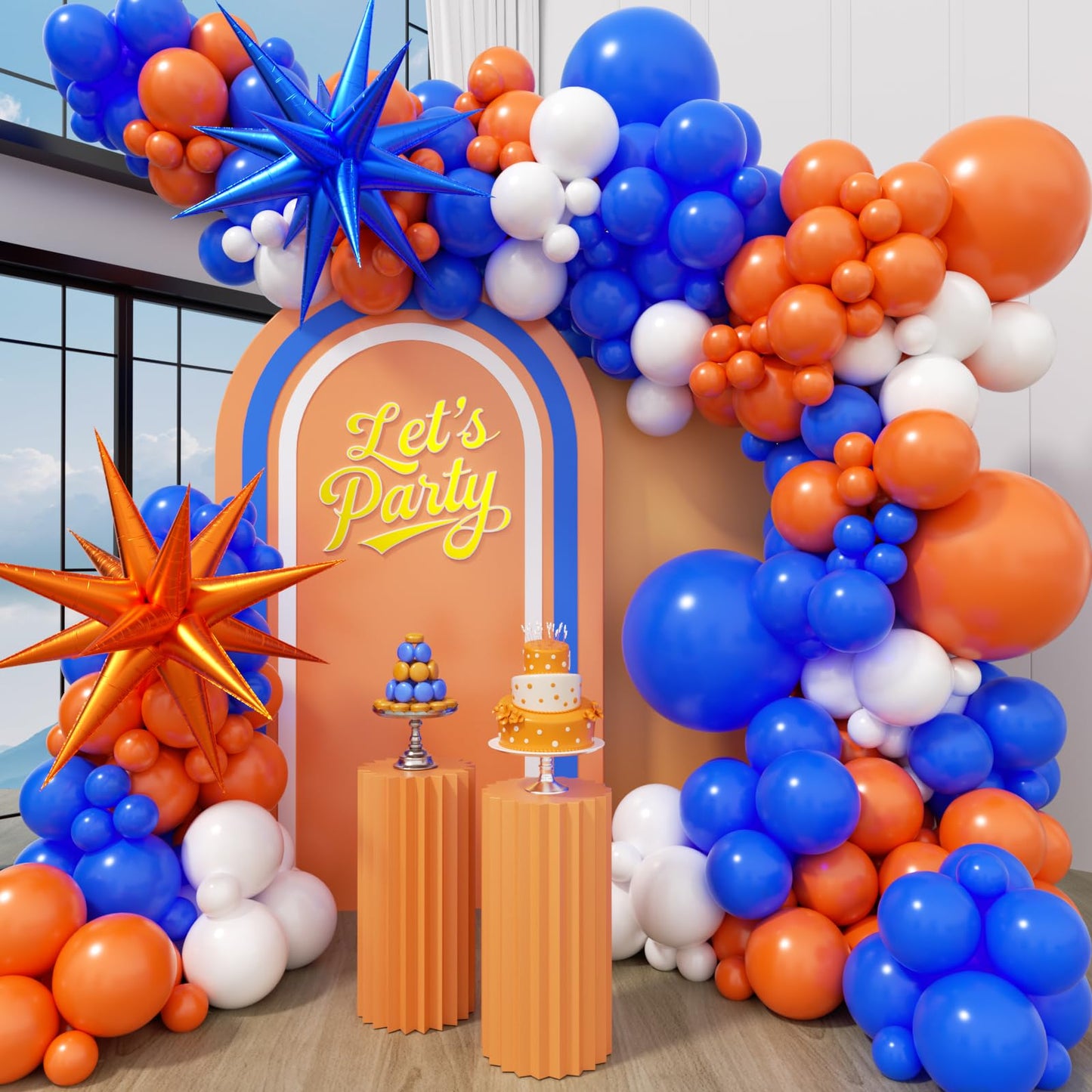 Royal Blue and Orange Balloon Arch Garland Kit with White Orange and Blue Balloons for Baby Shower Birthday Party Decorations