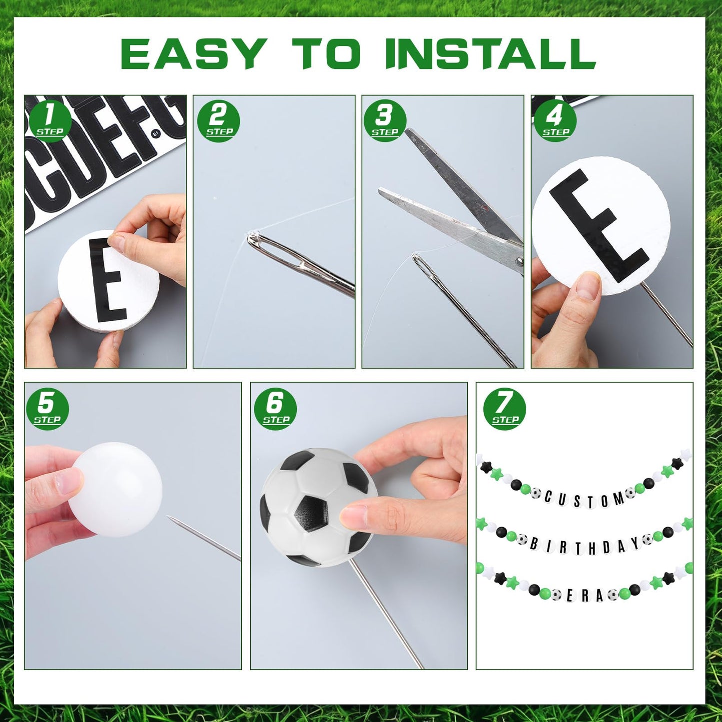 Simgoing 98 Pcs Soccer Birthday Banner Decor Jumbo DIY Friendship Bracelet Birthday Banner Kit Customizable Party Giant Garland Decoration for Soccer Sports Theme Party Decorations