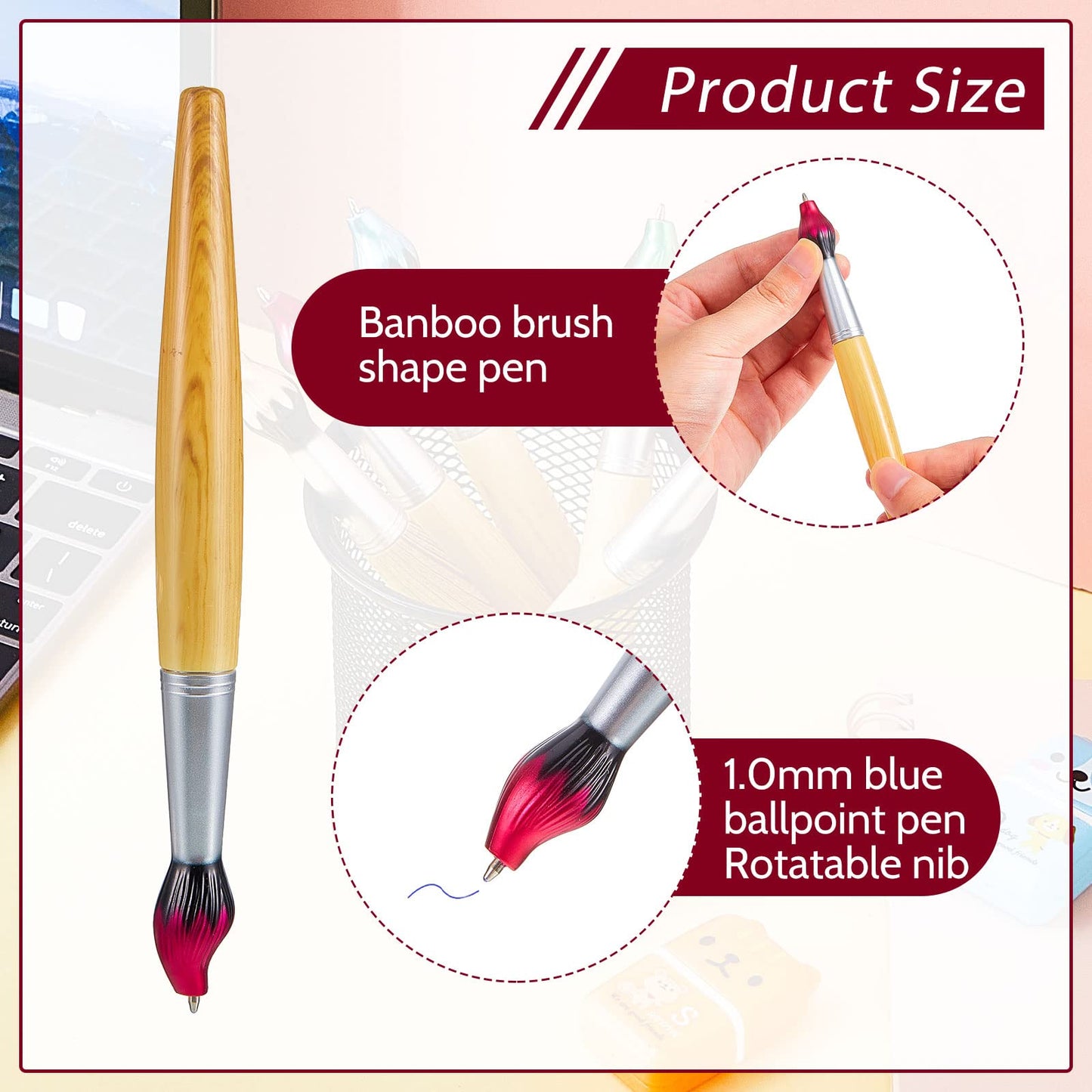 Outus Paintbrush Pens Bamboo Paint Brush Shape Retractable Novelty Ballpoint Pens Appreciation Gifts for Art Teachers Art Themed Party Supplies(30 Pieces)