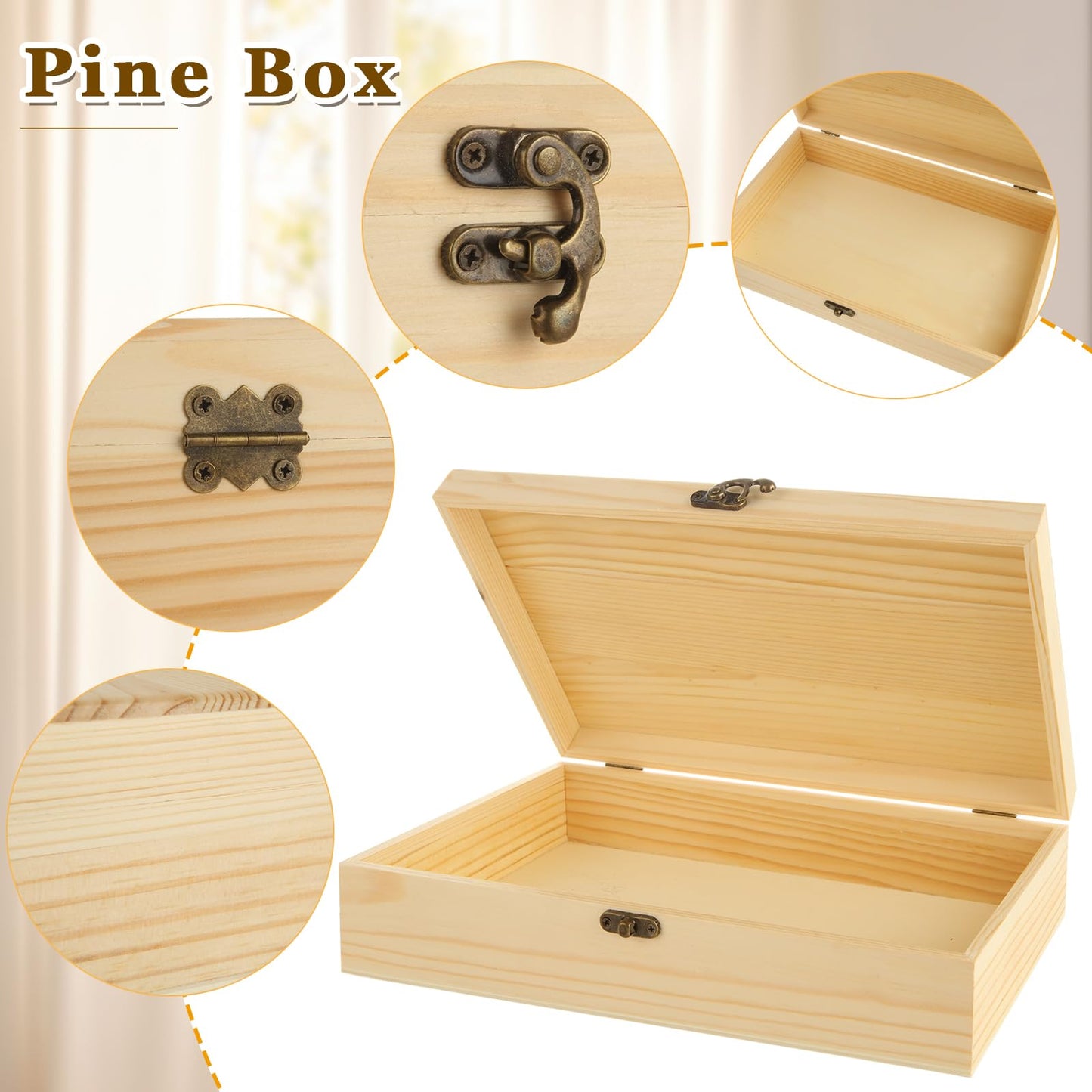 LANIAKEA 2PCS Unfinished Wood Box, 12" x 7.2" x 3" Wooden Box for Crafts, Wooden Box with Hinged Lid, Large Wooden Box for DIY Craft Art Hobbies and Home Storage
