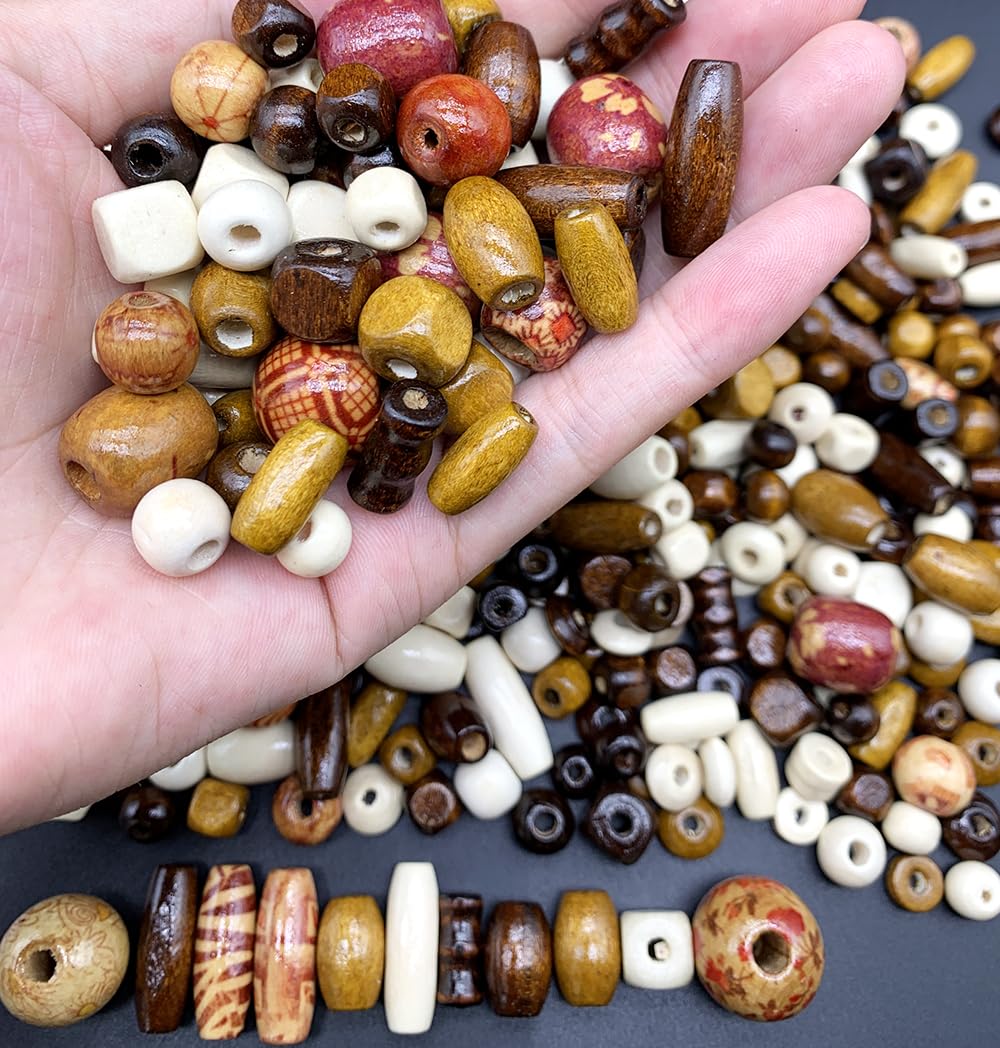 1020 Pcs Printed Wooden Bead Assorted African Beads, Loose Wood Beads Macrame Supplies, Natural Wooden Bead for Jewelry Bracelets Necklace Earring Making DIY Craft Project