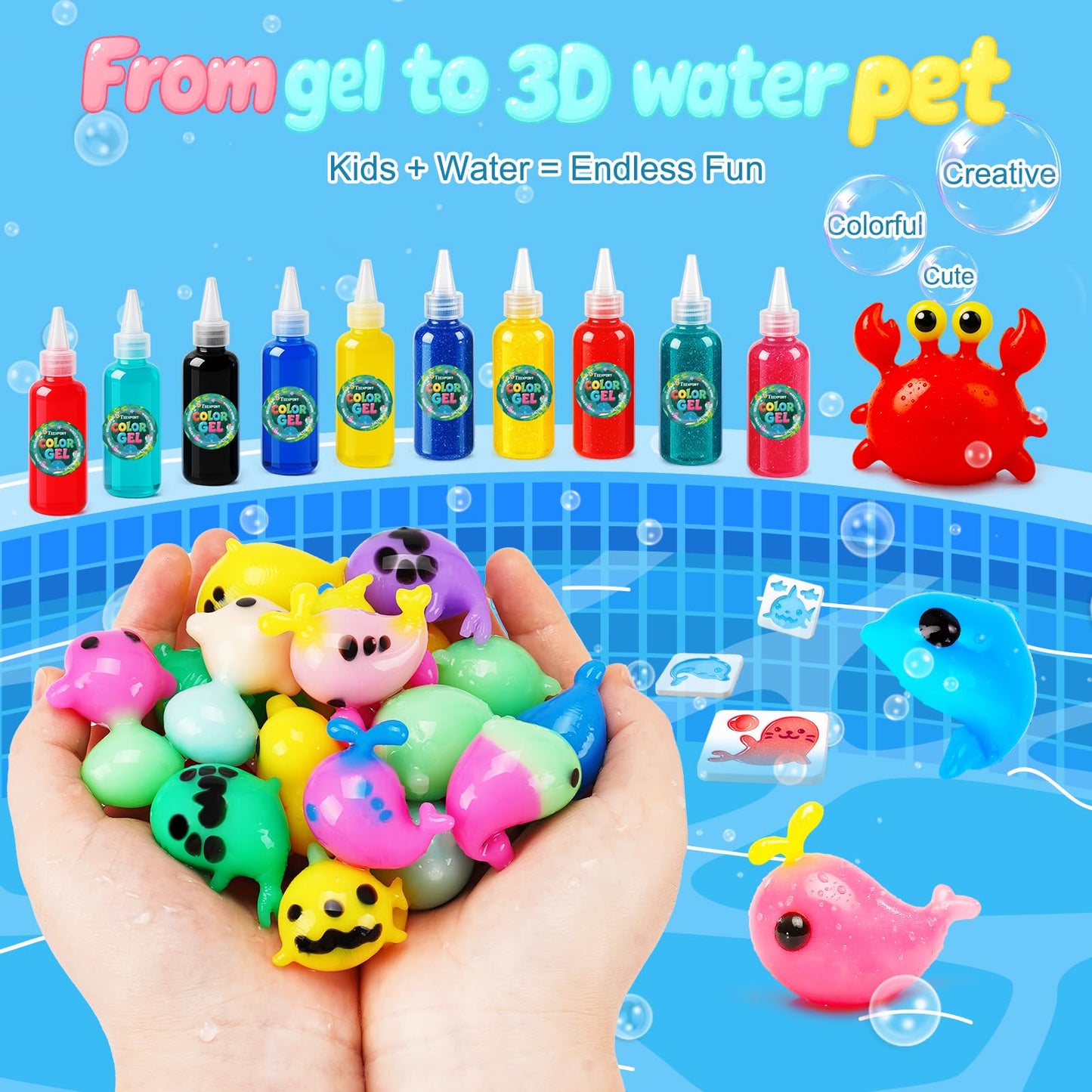 Teexpert Magic Water Elf Toy Kit – Art and Crafts for Kids Girls Boys Ages 3 4 5 6 7 8 9 10 11 12 - DIY Craft Toy Birthday to Make Aqua Fairy Squishy Water Pets