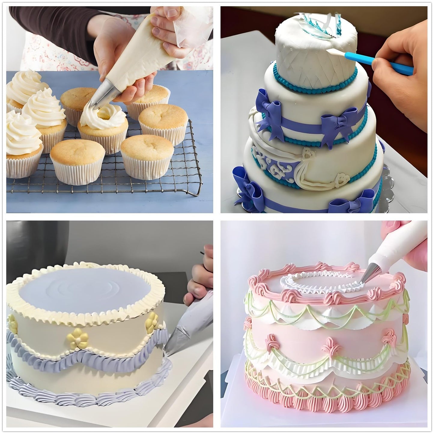 YOQXHY Cake Decorating Kit, 248 Pcs Baking Supplies Tools with Cake Turntable, Leveler, 24 Numbered Icing Tips, 2 Spatulas, 3 Scrapers, 2 Couplers, 50 Cupcake Liners, 100 Pastry Bags & More, (Blue)