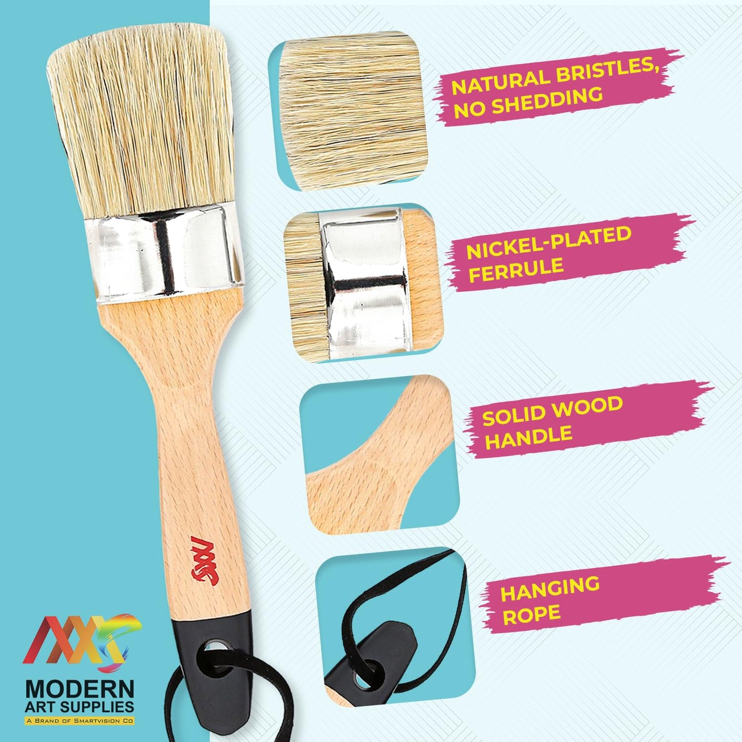 Chalk Wax Paint Brush 4PCs Set Including 3 Small for Furniture Painting and 1 Large Bristle Paint Brushes Set Compatible with Annie Sloan Paint, Fusion Mineral Paint