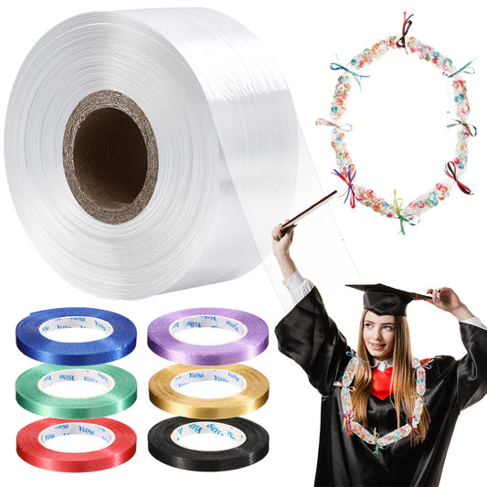 yesaior 2 Inch x 328 ft Poly Tubing with 6 Colors Ribbon Graduation Candy Lei Tubing Lei Making Kit Colorful Graduation Candy Garland Decorations (328 ft)