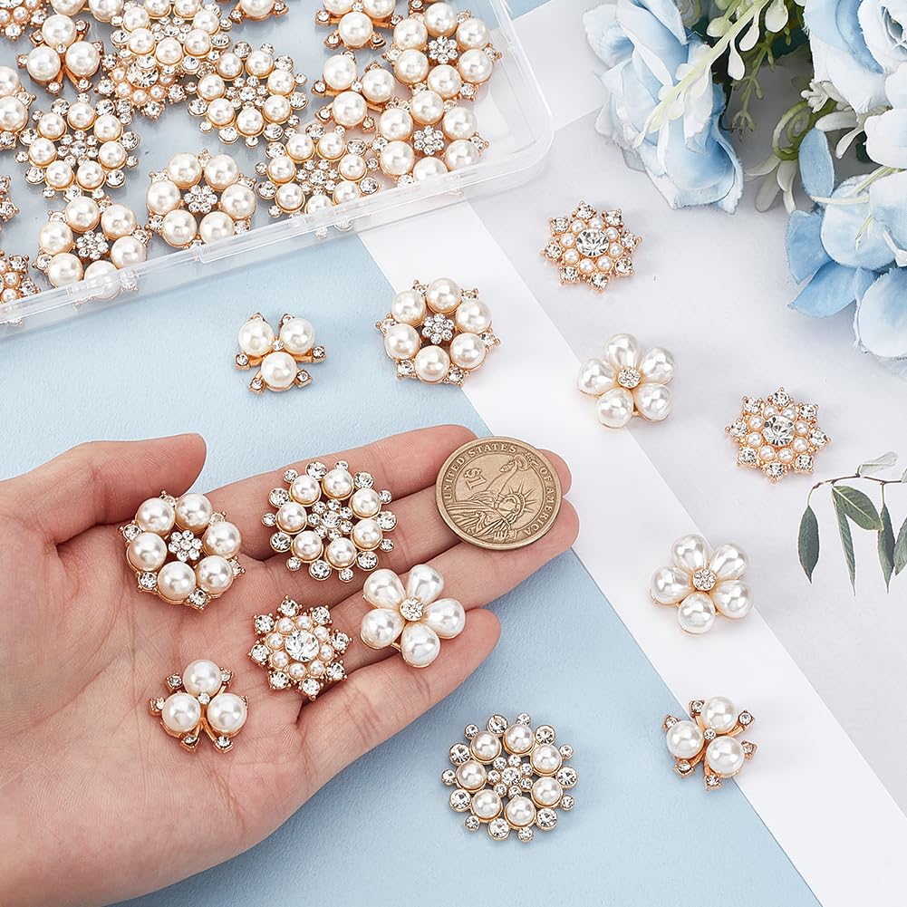 AHANDMAKER 40pcs 5 Styles Pearl Rhinestone Flower Buttons Faux Pearl Embellishments Brooch Alloy Floral Pendants for Crafts Jewelry Making DIY Wedding Decorations Clothes Bags Shoes Supplies