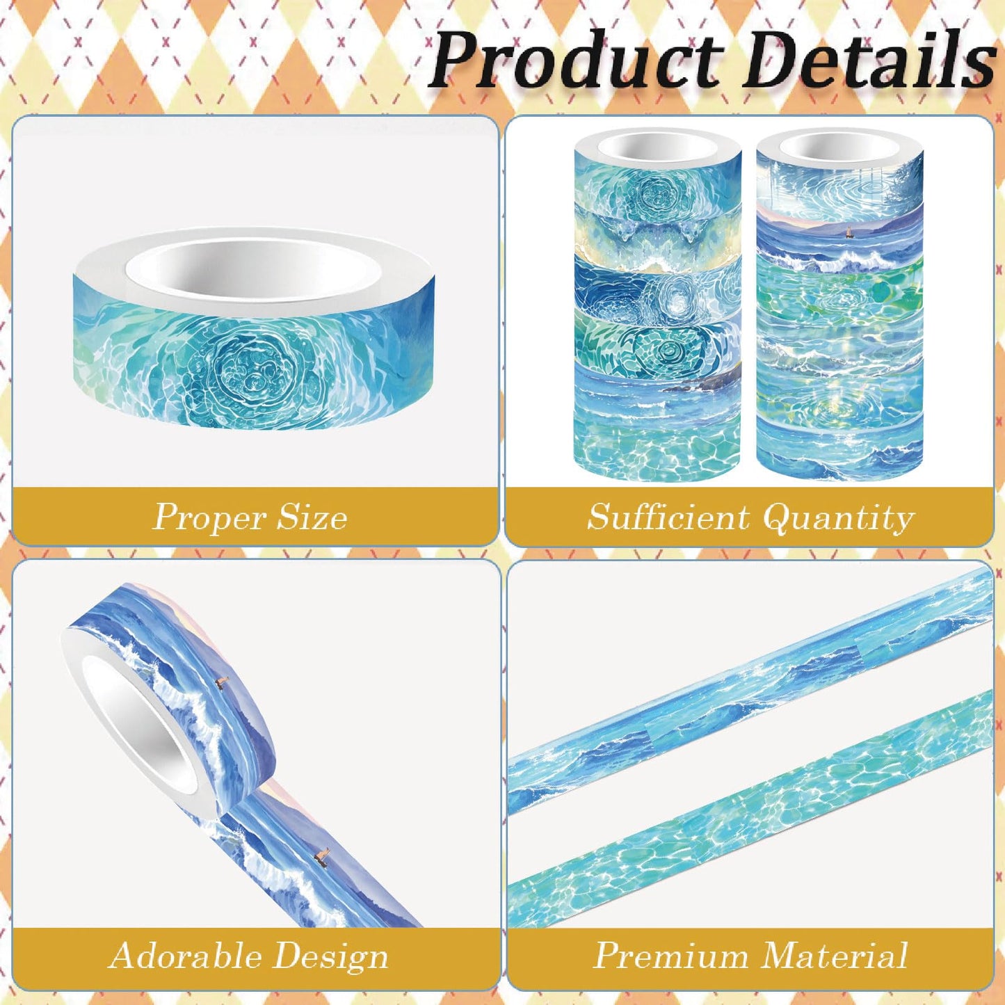 CRASPIRE 12 Styles Ocean Masking Tape Journal Tape 16.4FT Blue Sea World Decorative Gift Wrapping Tapes Rolls for DIY Crafts Scrapbook Journal Notebook Planner Envelope Party Favor Supplies