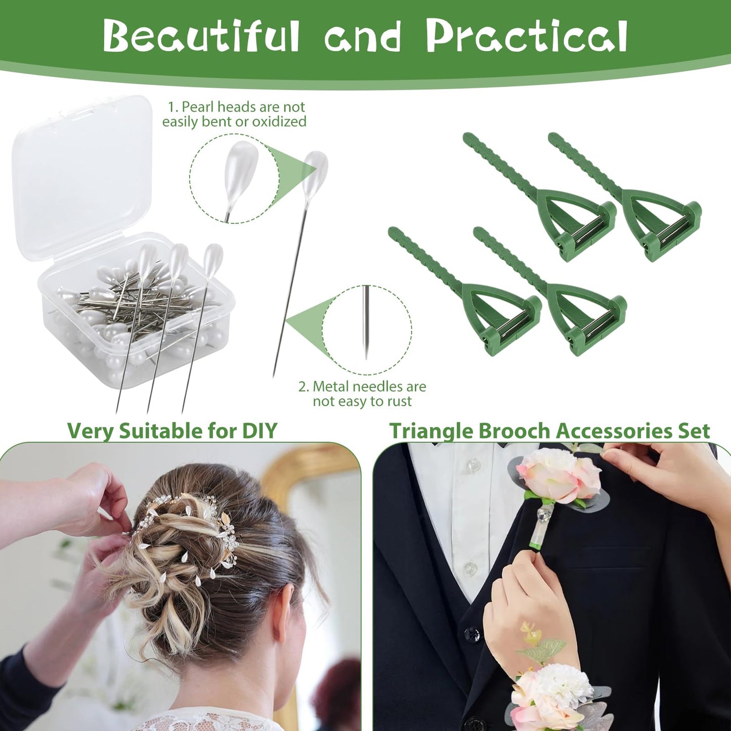 Floral Wire Arrangement Tool,DIY Bouquet Making Supplies with 5 Floral Tapes 20 Pearl Corsage Wrist Bands 20 Triangular Brooches,50 Boutonniere Pins,100 Flower Wire for Corsages Bouquet Accessories