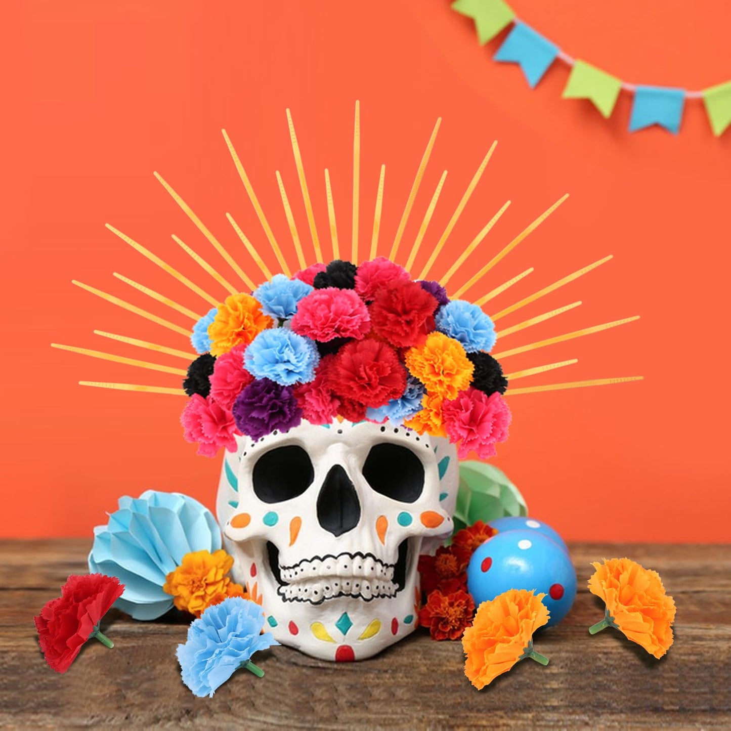 HFYZZ 290 Pcs Day of the Dead Floral Headpiece DIY Mexican Flower Halo Crown Headband for Women Halloween Cosplay Hair Accessories