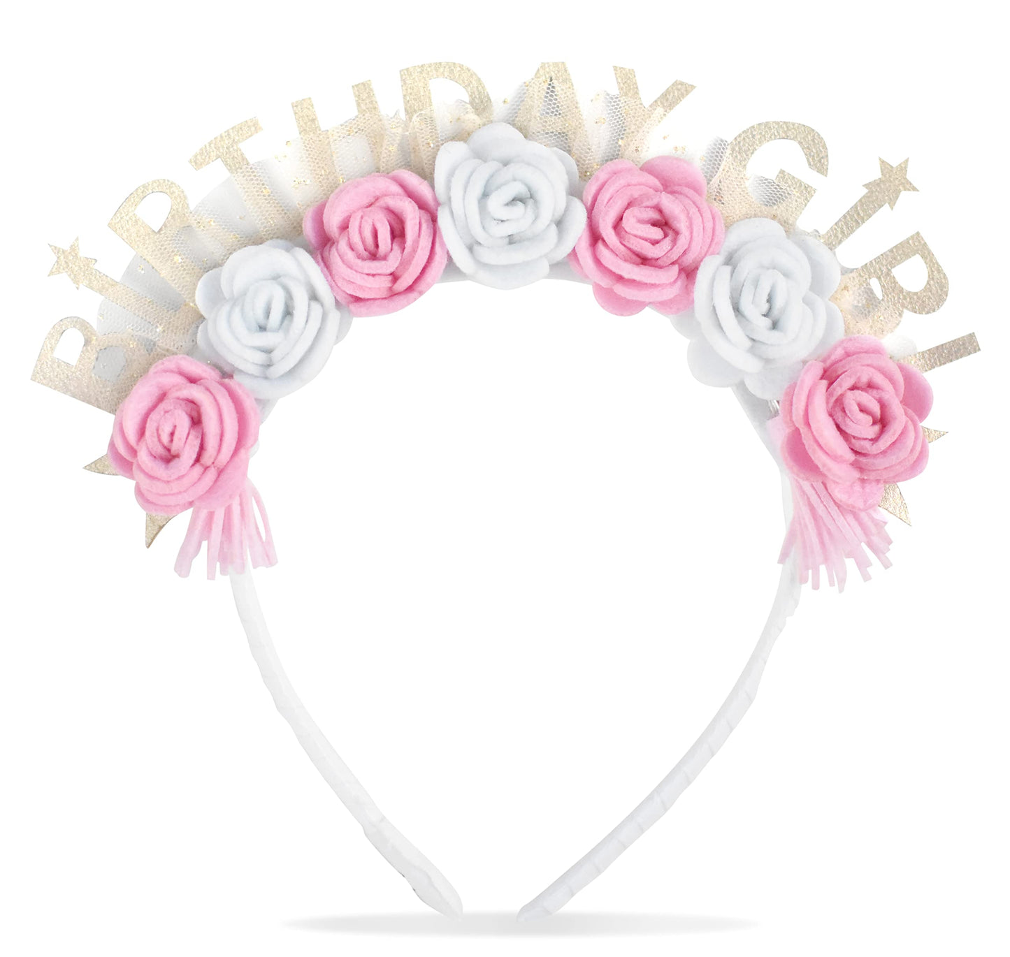 California Tot Kids' and Adults' Birthday Girl Daisy Floral Crown Birthday Girl Headband (Pink Birthday Girl)