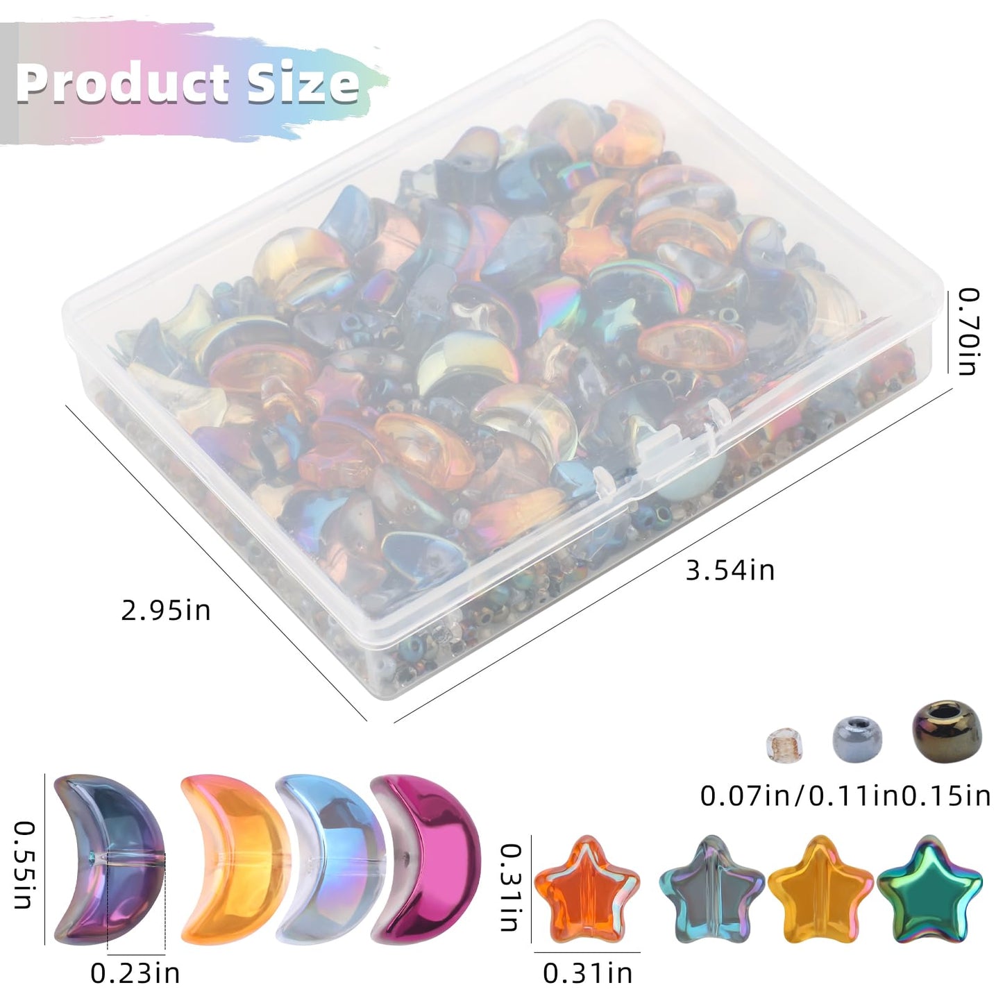 KINGSHINE 620pcs Mixed Star Moon Glass Beads for Jewelry Making, Shaped Star Moon Spacer Beads with Glass Seed Beads for DIY Supplies Bracelets Necklaces Earrings