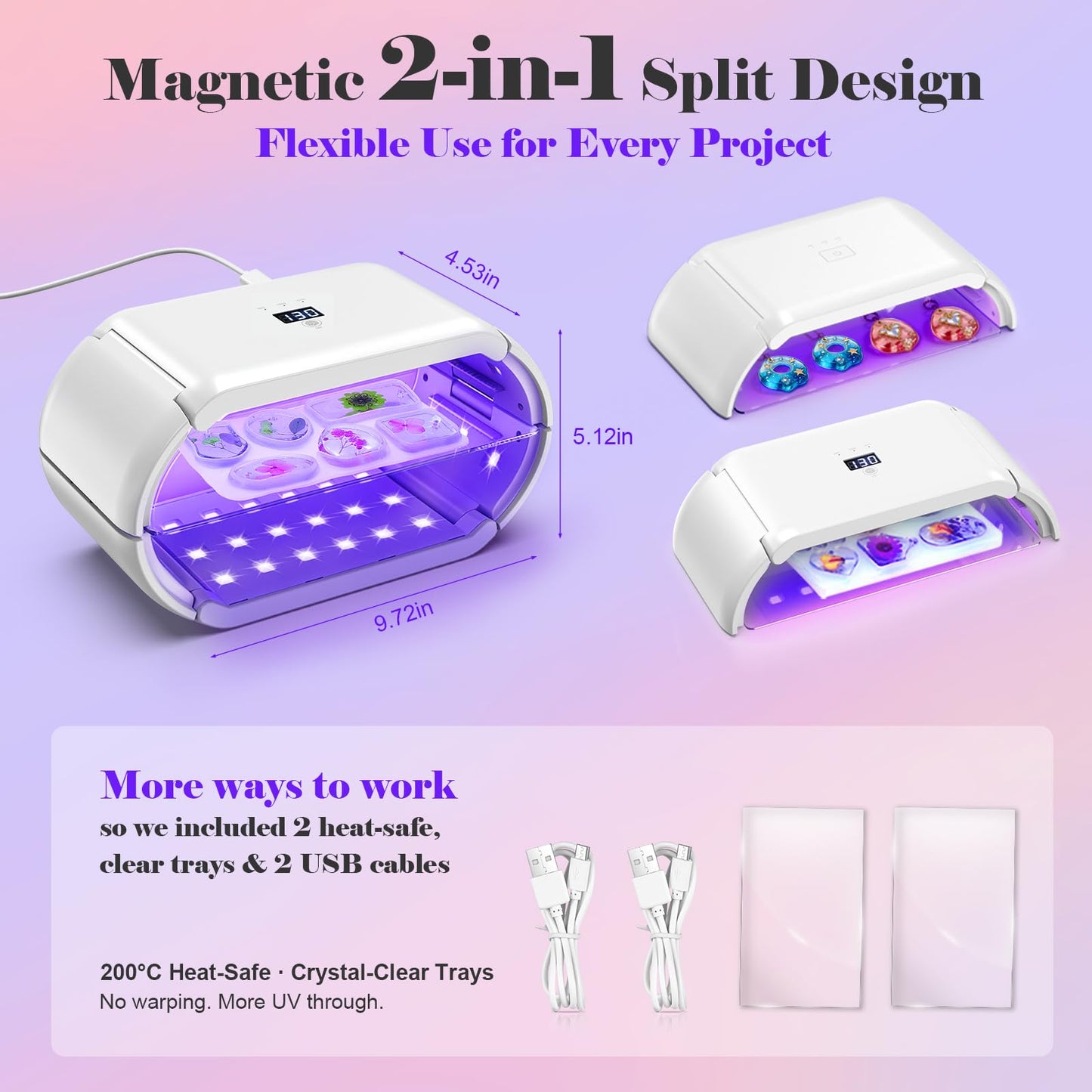 UV Light for Resin — 48W 48 LEDs Large Double-Sided 360° Lamp, 365-405nm, 1-10min Timer, 2 Heat-Resist PC Boards&2 USB Cables, for Molds, Jewelry, Crafts & Batch Curing — for Beginners, DIYers & Pros