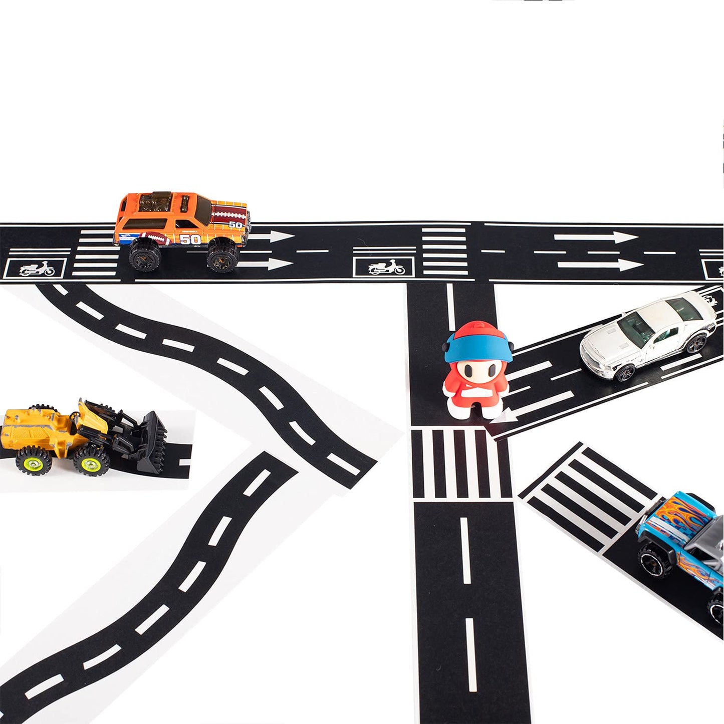 MAGLITT Road Tapes & Curves Stickers Set 8 Rolls Black Highway Tapes Traffic Decorative Masking Tape for Toy Cars, Vehicles Kits, Kids Party Gift
