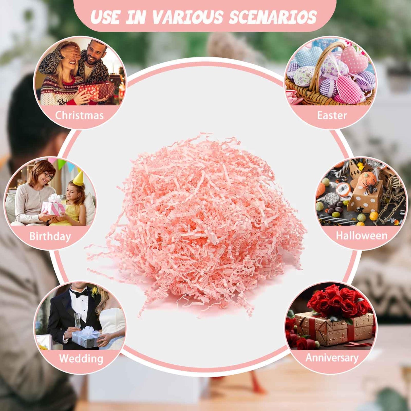 Tisspoms 10LB Light Pink Crinkle Cut Paper Shred Filler, Paper Shreds for Basket Fillers, Birthday, Gift Wrapping, Anniversary, Bridesmaid Engagement, Valentine's Day Craft Decor Party Filler