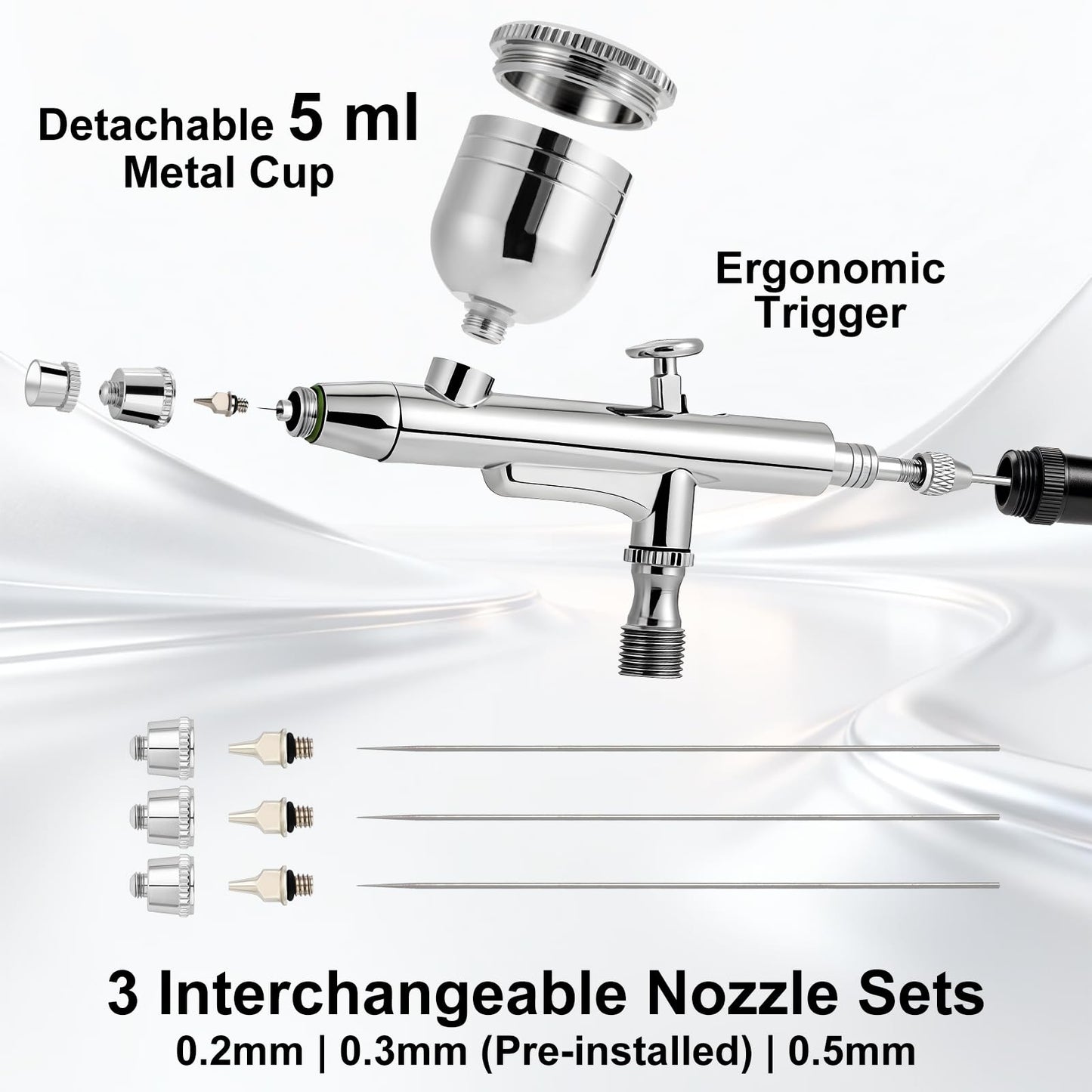 X ARTY HUB Airbrush Kit with Air Compressor, 55 PSI High-Pressure Non-Clogging Air Brush Gun with 0.2/0.3/0.5mm Nozzles & Cleaning Kit (4 * 4.05 fl oz Cleaner) - for Model Painting, Artwork & Crafts