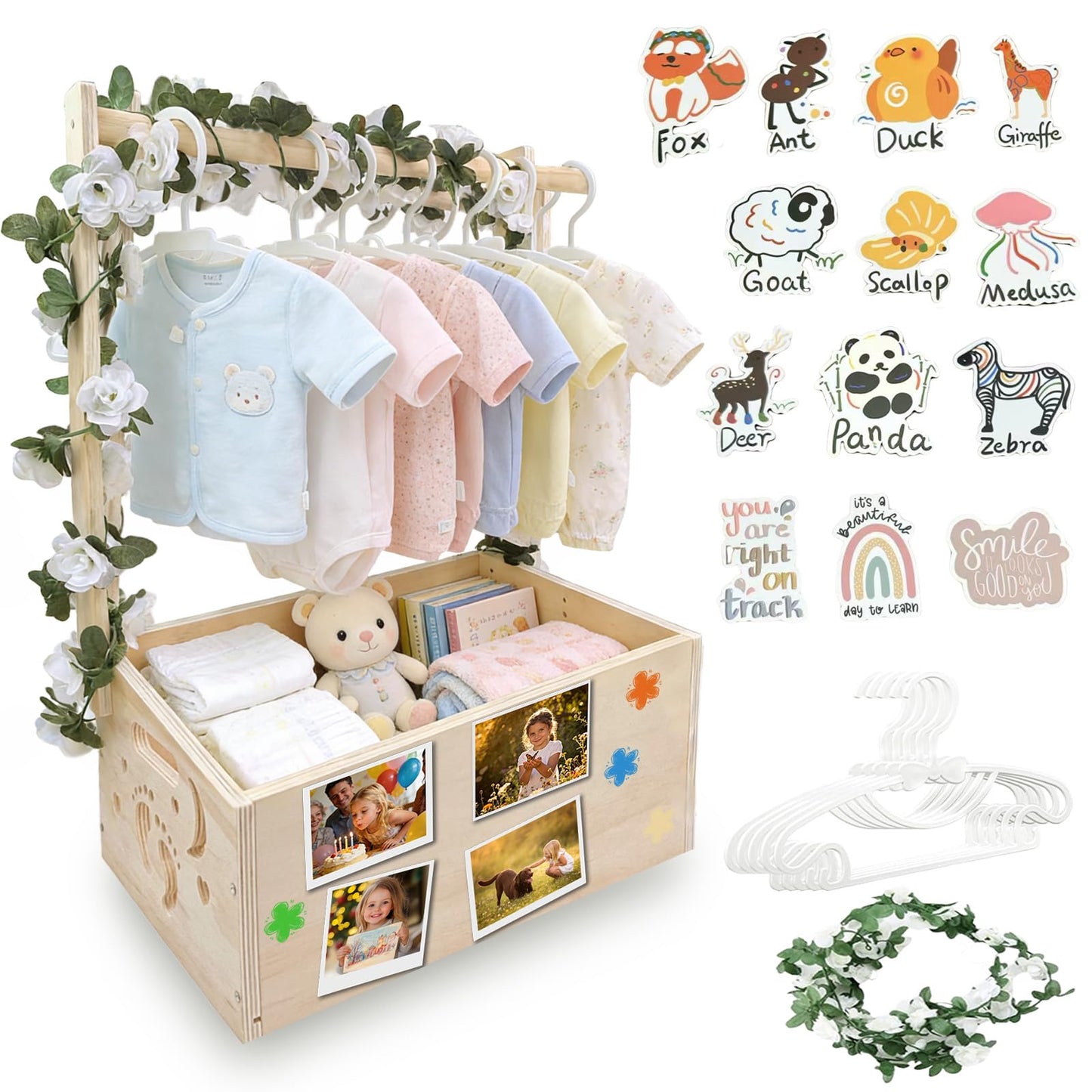 DWETG Wooden Baby Shower Crate – Personalized Baby Gift Basket for Newborn Boy & Girl, Baby Closet Organizer with Handle, Keepsake Storage Box for New Mom & Parents
