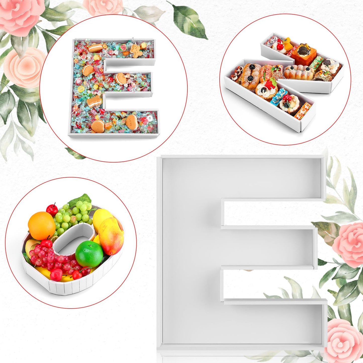 Rossesay 3 Pcs Large Charcuterie Letter Fillable Tray 12'' Charcuterie Board DIY Cardboard Letter Trays Box for Food Berry 1st Birthday 2nd Anniversary Baby Shower Party Dessert Table