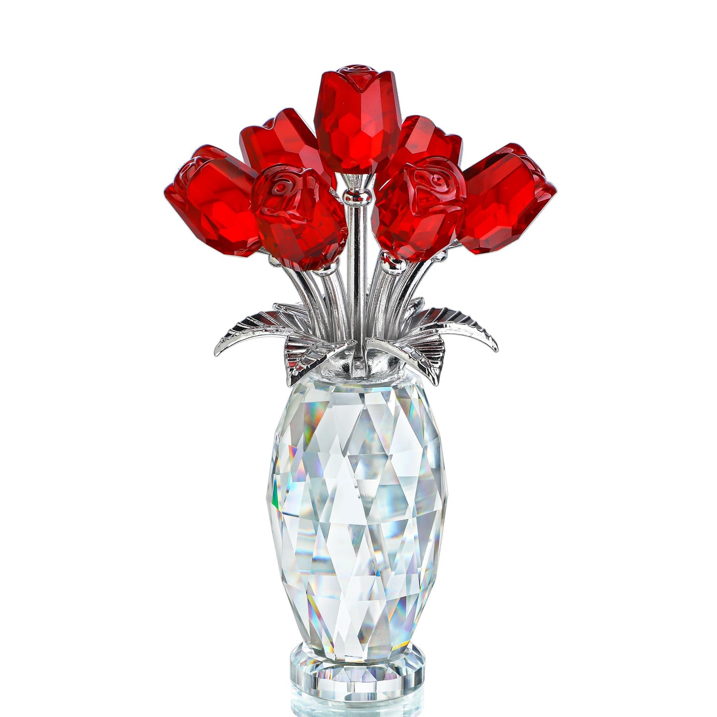 H&D HYALINE & DORA Crystal Rose Flower Figurine,Glass Flower Bouquet Ornament,Glass Rose Gift for Christmas Mother's Day Valentine's Wedding Party