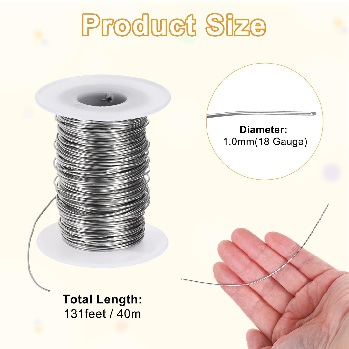 M METERXITY 18 Gauge Stainless Steel Craft Wire, 1.0mm 131 ft Bendable Floral Snare Wire for Jewelry Making/Sculpting/Armature Crafting/Floral Bonsai/DIY Crafts