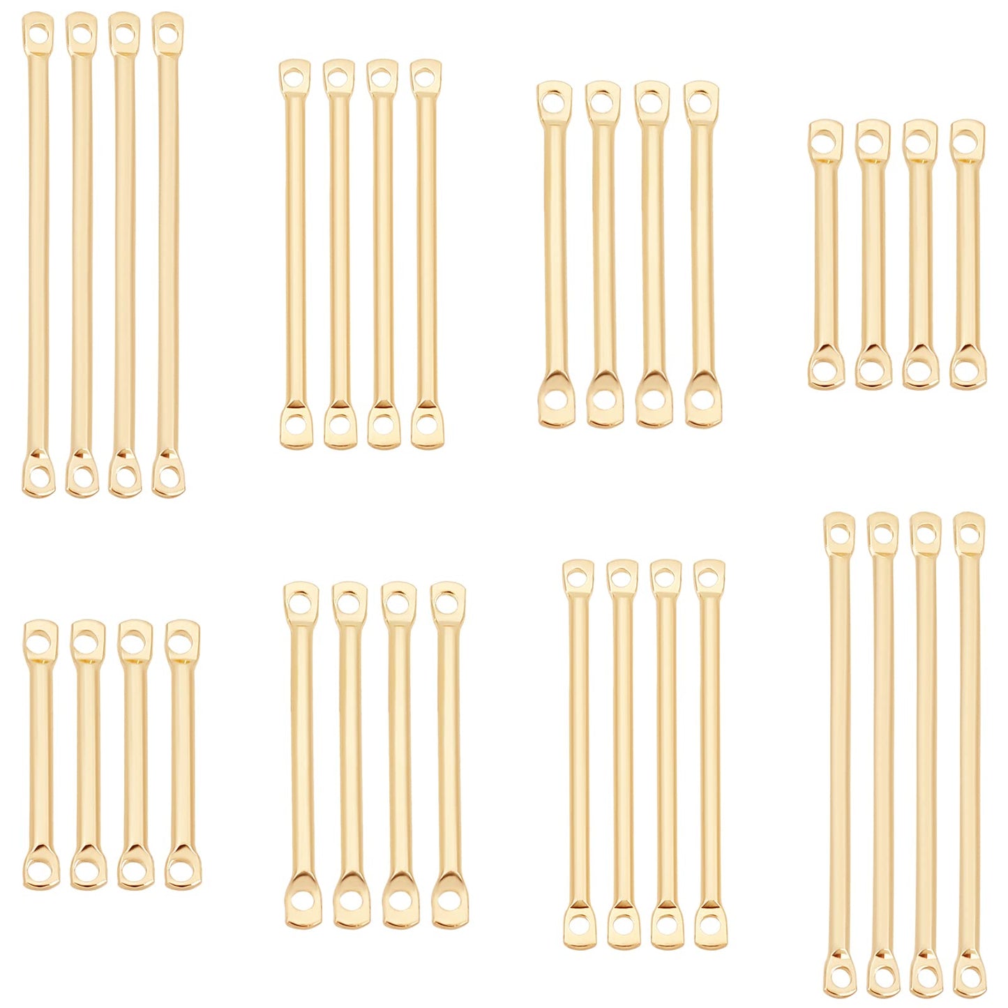 PandaHall 80pcs 14K Gold Plated Earring Links Bars Connectors, Brass 2-Hole Earring Strip Stick Golden Bar Jewelry Connector for DIY Earring Bracelet Jewelry Making Arts Crafts, 15/20/25/30mm