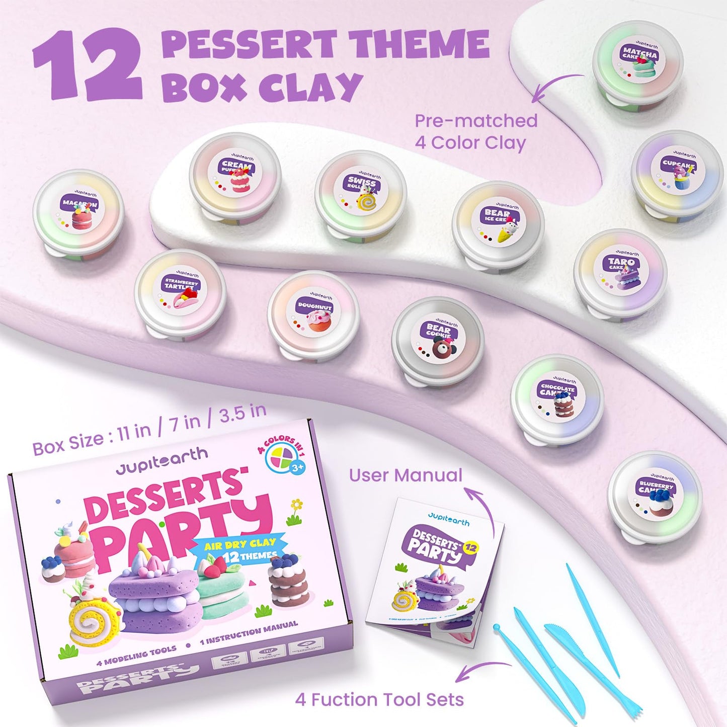 Air Dry Clay for Kids,12 Desserts Theme Party Foam Clay,Ultra Light Modeling Clay Kit, DIY Art and Home Party Favors for Boys & Girls (Dessert)