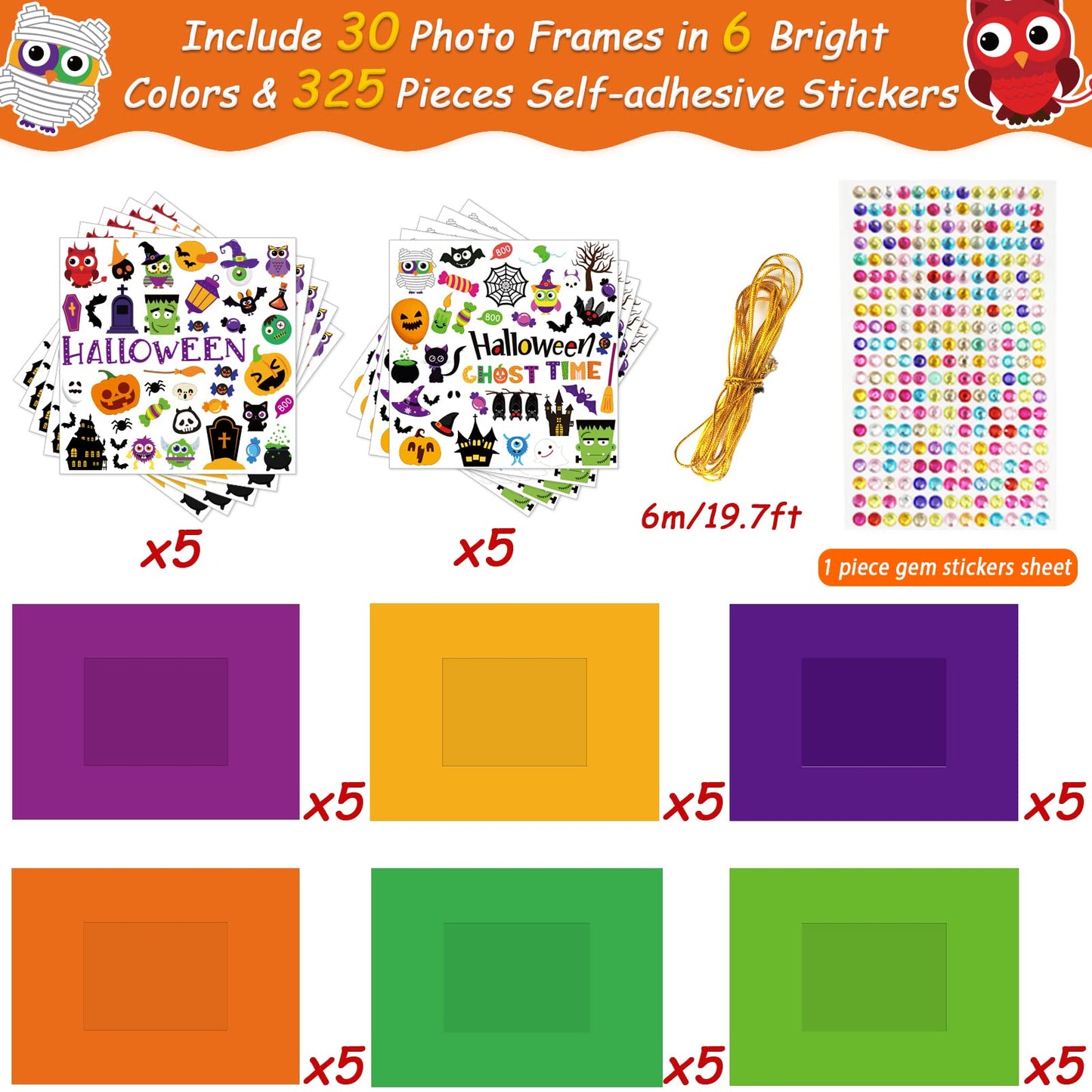 30 Packs Halloween Arts and Crafts for Kids Picture Frame Craft Kits Photo DIY Craft Set Bulk Pumpkin Maple Leave Turkey Stickers Children Classroom Kindergarten Preschool Game Activities Ages 4-12