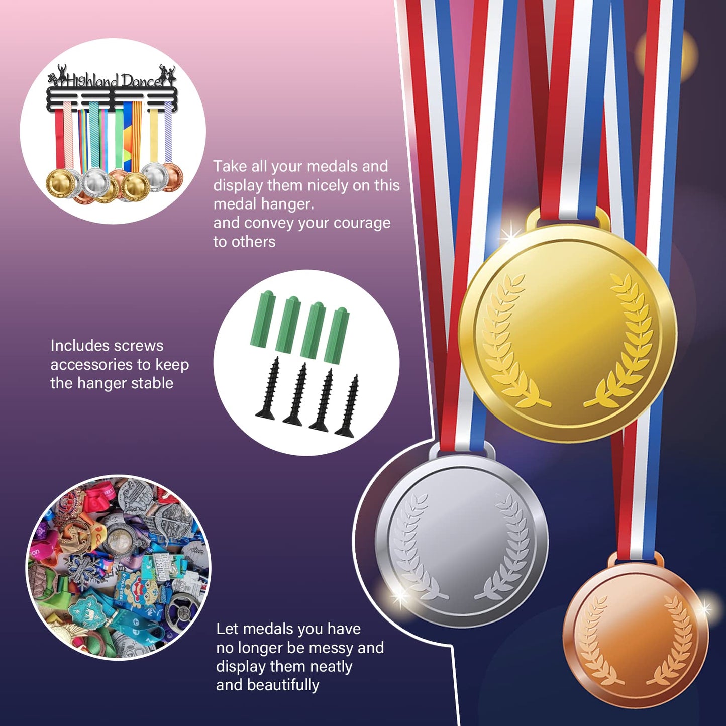 SUPERDANT Dance Medal Hanger Highland Dance Sports Medal Holder for 60+ Hanging Medal Rack Awards Sports Ribbon Holder Display Wall Hanging Athlete Gift
