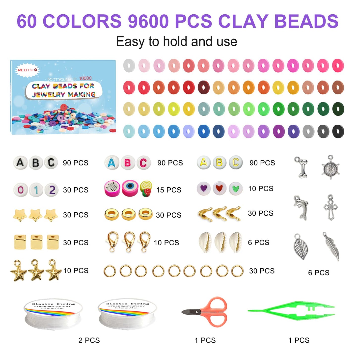 Redtwo 10000 Pcs Clay Beads Bracelet Making Kit, 3 Boxes 60 Colors Flat Preppy Beads for Friendship Bracelet Kit, Polymer Heishi Beads with Charms for Jewelry Making, Crafts Gifts for Teen Girls