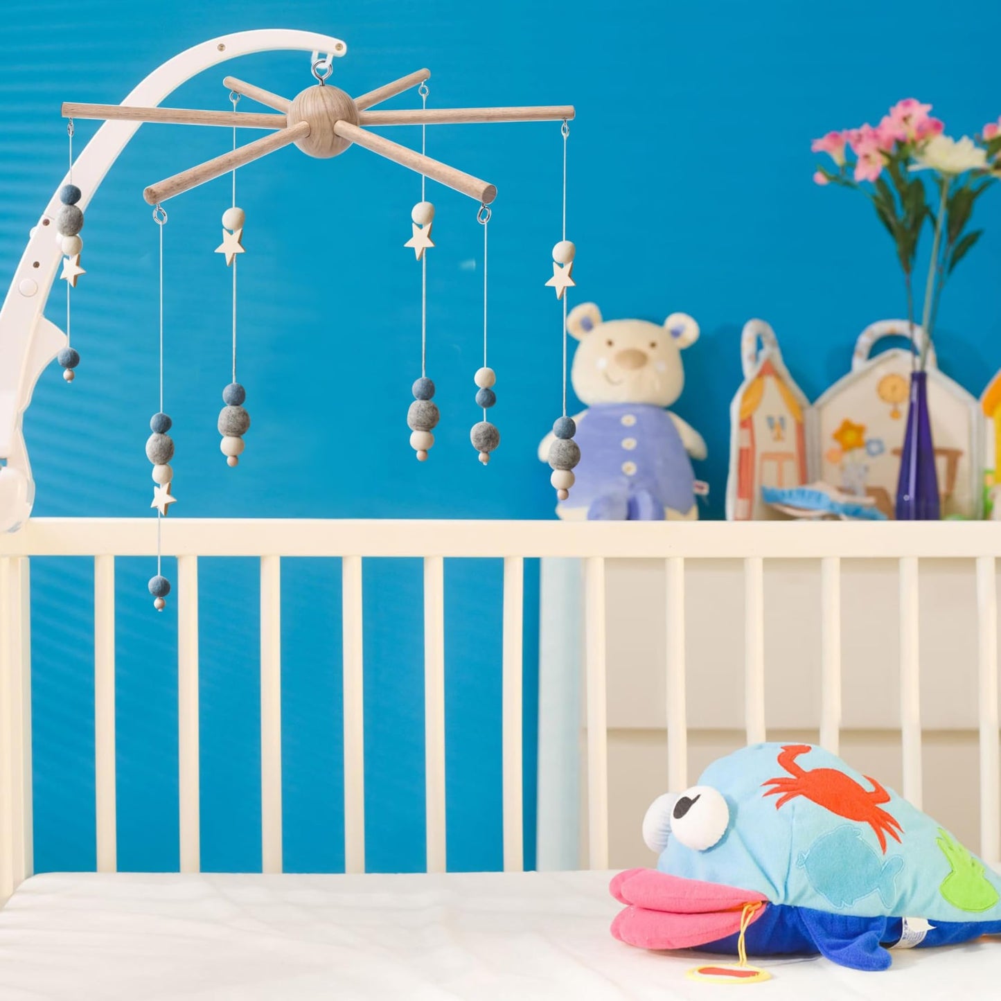 Baby Mobile Kit Frame DIY for Crib Decorative Natural Wooden Wind Chime Equipment Hanger for Infant Boy Girl Home Nursery Creative Craft Wall Balcony Hanging Toy Bell Accessories Bedroom Ceiling Decor