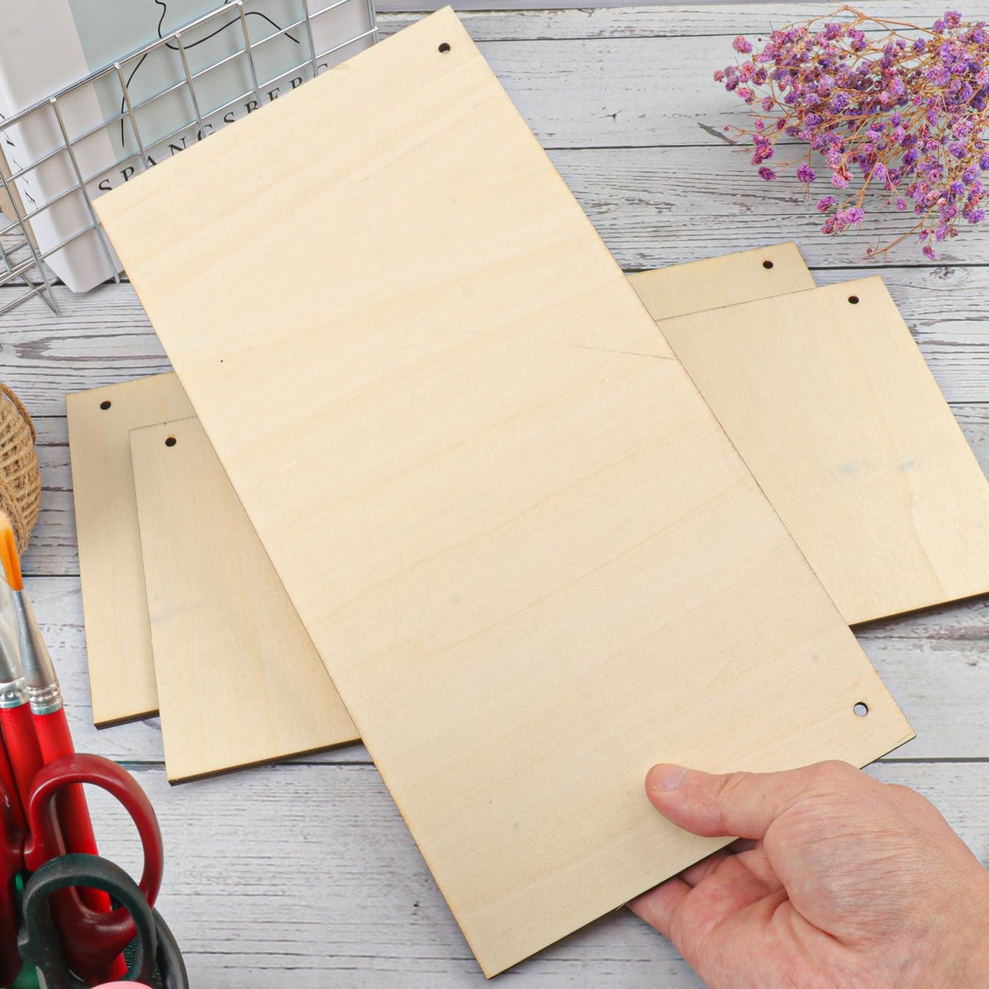 Yiksonyo 10 PCS 6 x 12 Inch Blank Wooden Signs, 6x12 Unfinished Rectangle Hanging Wooden Plaque, Hanging Wood Sign with Rope for DIY Crafts and Home Decor(Thickness 0.2 Inch)