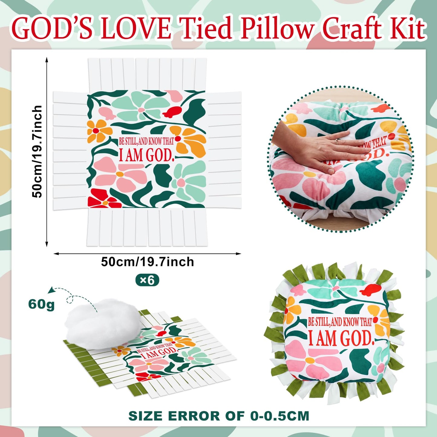 Chunful 6 Sets Christian Tied Pillow Craft Kit Religious Bible Be Still and Know that I Am God DIY Pillow Craft Inspirational Gifts for Women Christian Party Decor Vbs Favors Classroom Giveaways