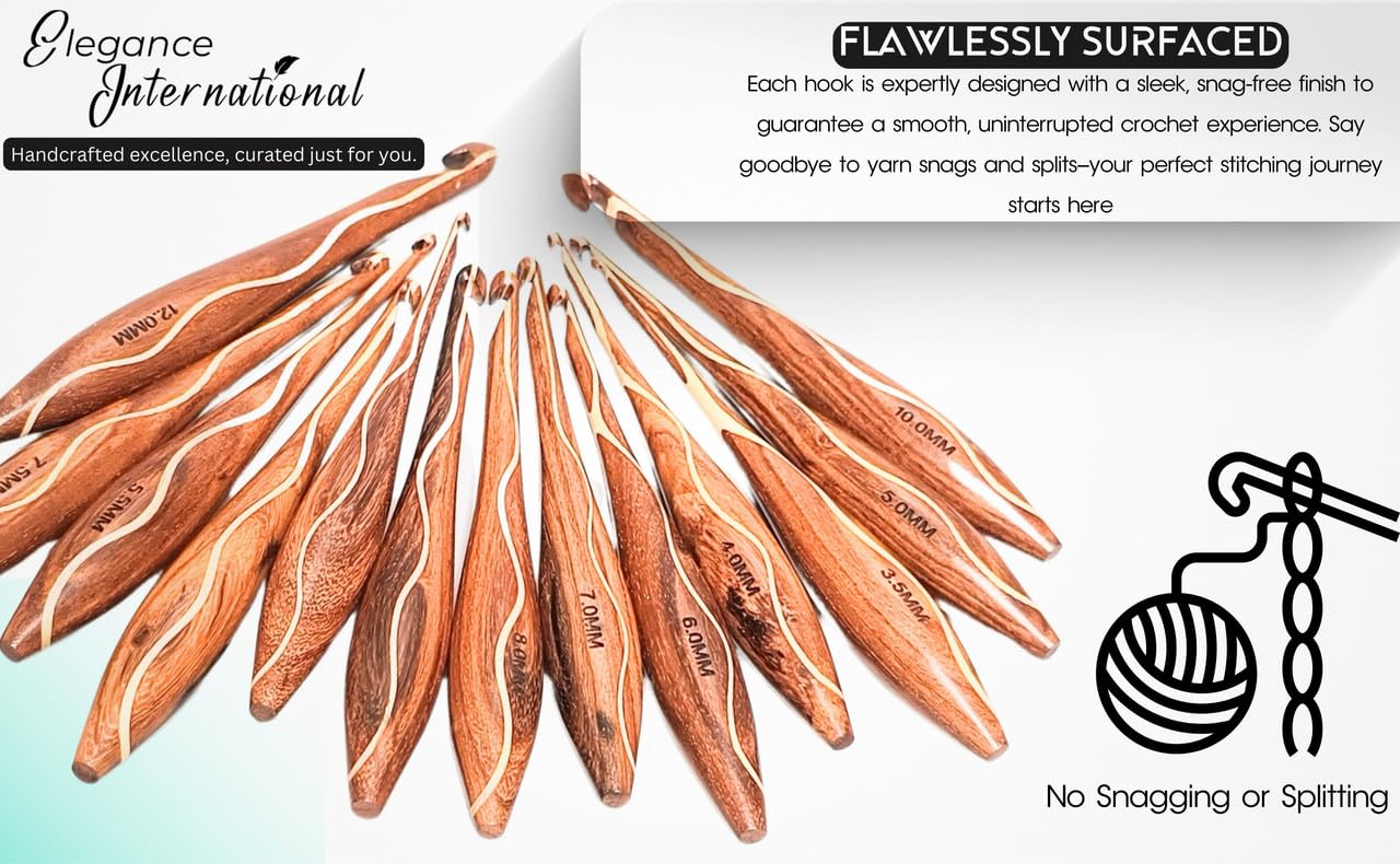 Rosewood Crochet Hooks Set - 7 Sizes 4mm to 10mm - Wooden Crochet Hooks with Comfortable Grip - - Ergonomic Design for Arthritic Hands - for Crocheting, Knitting - Gifts for Her(Set of 7)