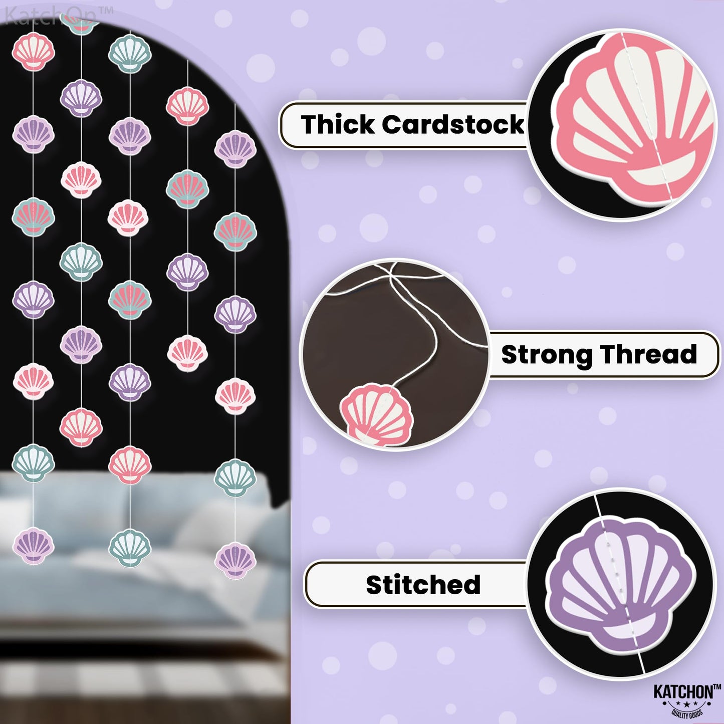 KatchOn, Seashell Banner Garland - 6.5 Feet, 8 Strings | Seashell Under The Sea garland, Under The Sea Party Decorations | Mermaid Garland, Mermaid Birthday Decorations, Ocean Themed Party Decorations