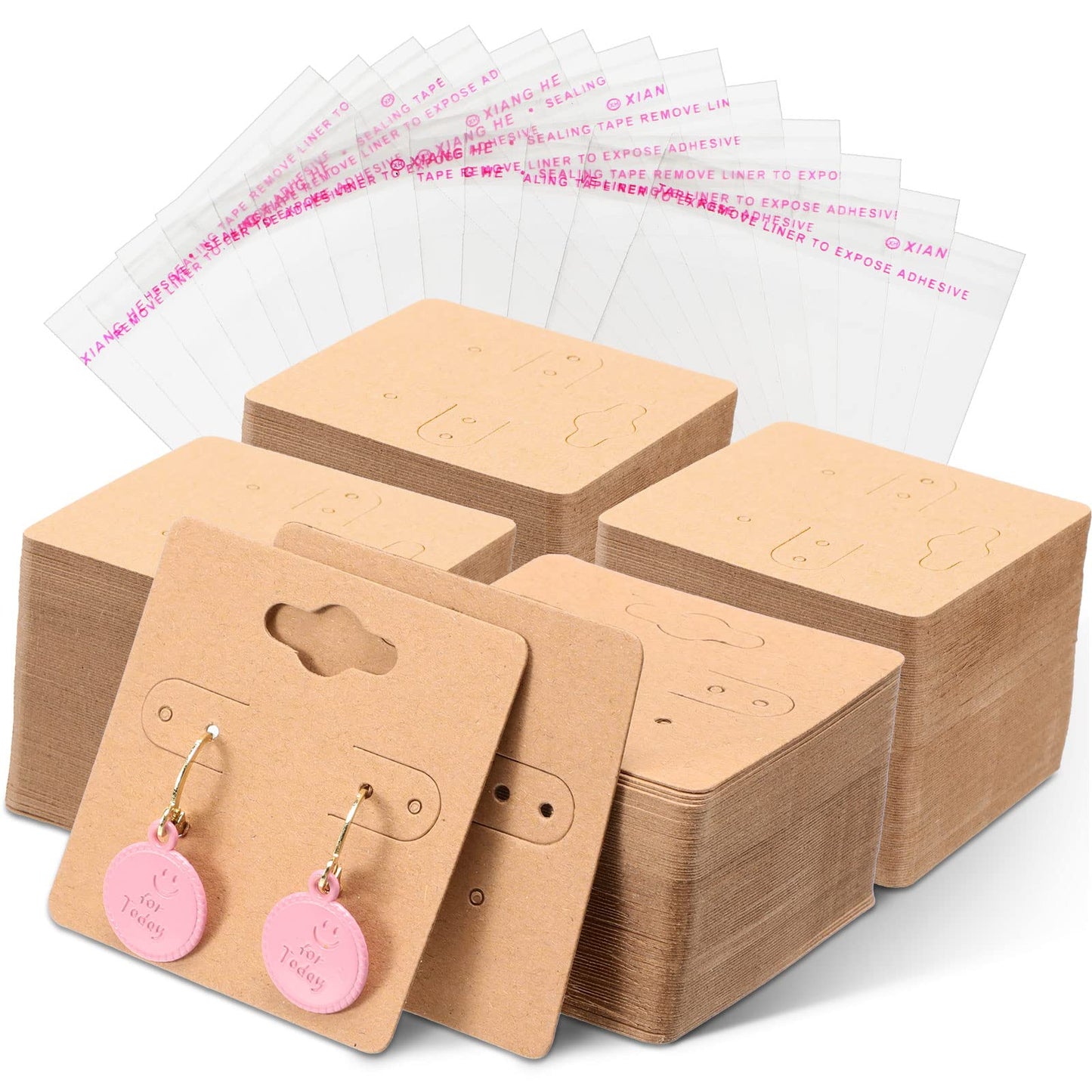 600 Pcs 2 x 2 Inches Earring Holder Cards Bulk with Self Sealing Earring Bags Kraft Earring Cards Jewelry Display Cards for Selling, Hanging Earring, Jewelry, DIY Crafts, Retail