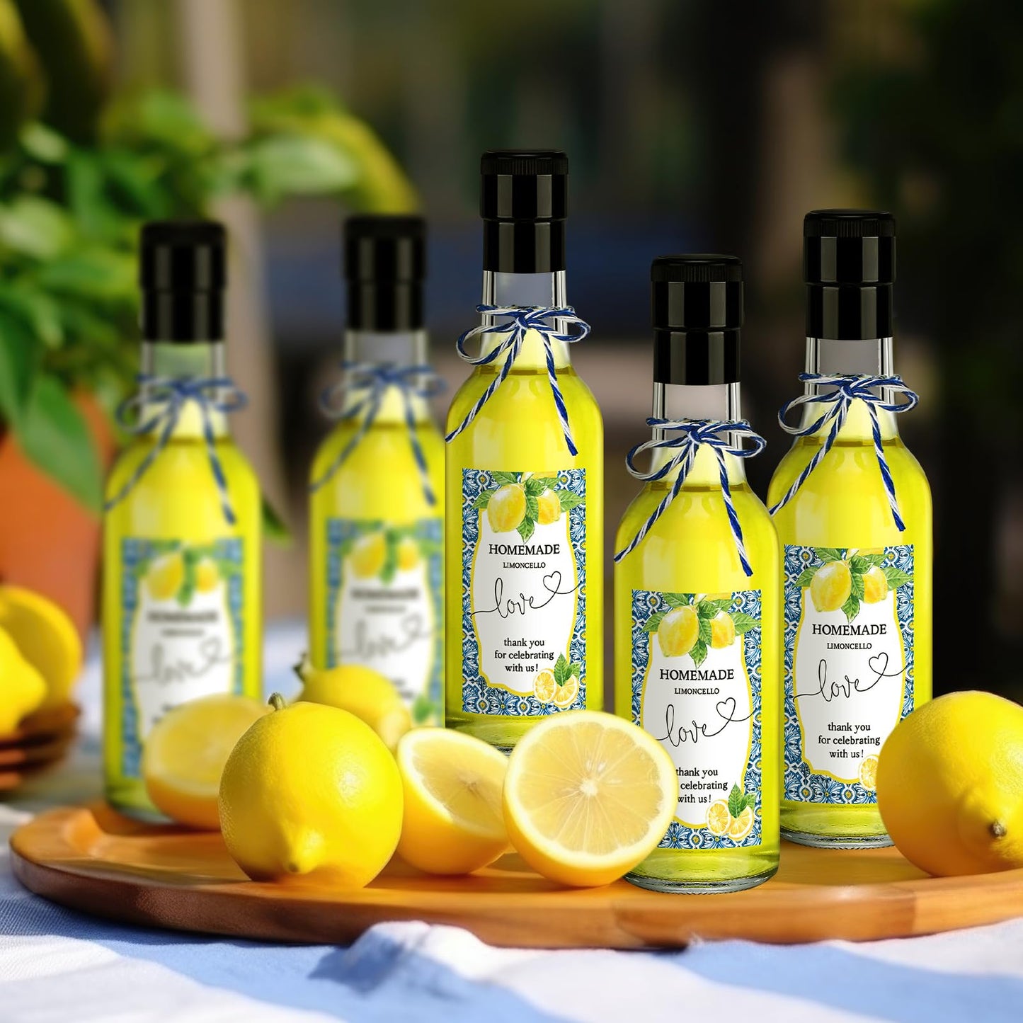 Reallnaive 30 Sets 5 oz Mini Limoncello Glass Bottles with Italian Lemon Stickers Lids and Funnel Capri Lemon Party Favors for Homemade Brewing Beverages Amalfi Coast Wedding Holiday DIY Craft