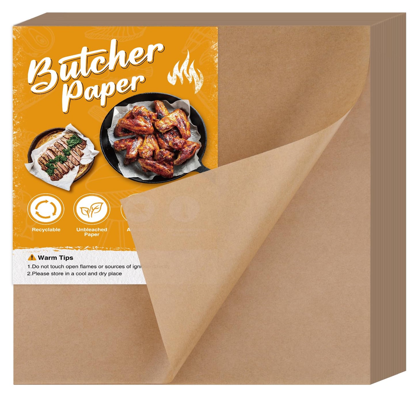 NEBURORA 100 Sheets Brown Butcher Paper - No Wax, Precut Square Wrapping Paper for Smoking Meats, Sublimation Heat Press - 12 x 12 inch