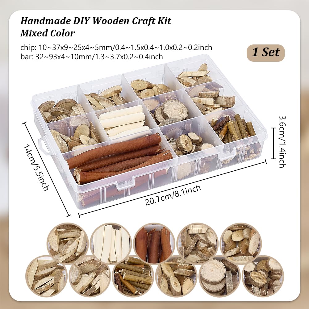 PH PandaHall Wooden Unfinished Craft Kits, Handmade DIY Wood Craft Kits Natural Wood Slices Loose Part Play DIY Wood Slices Kit for Craft Painting Dollhouse Sorting Activities School Projects