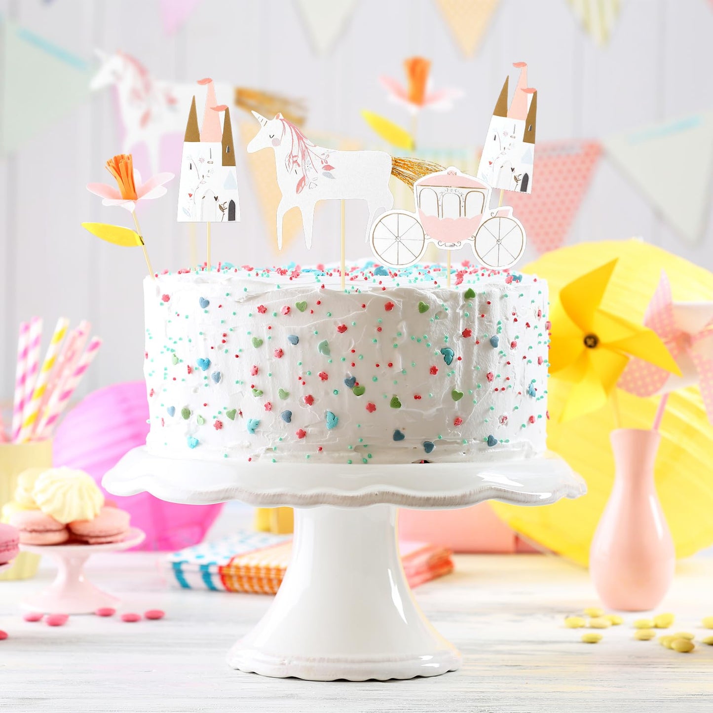 Humyoun 48 Pcs/24 Sets Unicorn Princess Cupcake Toppers Kit Includes 24 Cupcake Toppers and 24 Floral Cake Cup Unicorn Theme Party Supplies for Birthday Wedding Princess Theme Party Baby Showers