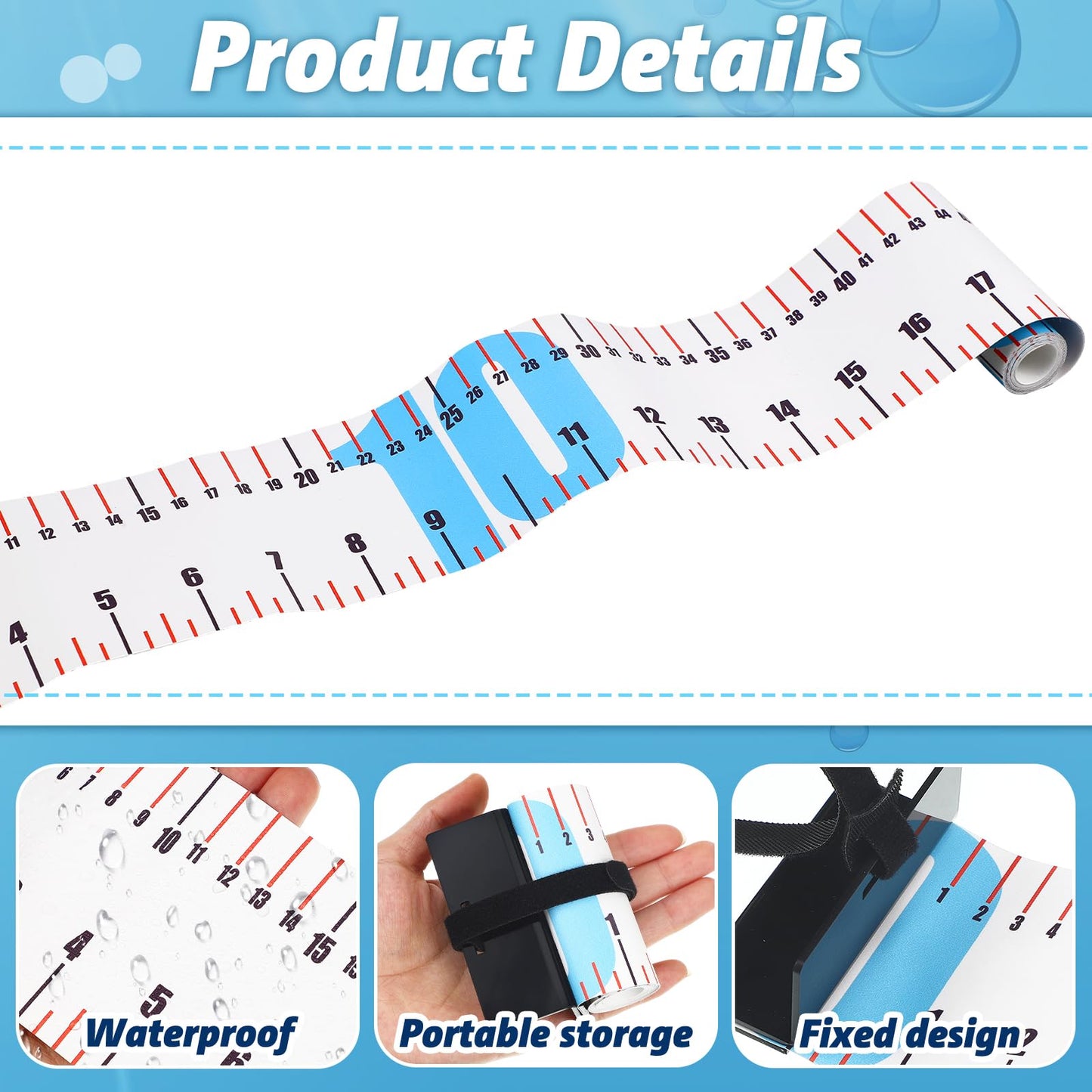 VioraWhite 7 Pcs 47 Inch PVC Fishing Ruler Bundle with Fishing Tools Easter Gifts for Men Anglers Loves Waterproof Roll-up Tape with Plier, Gripper, Hook Remover, Scale for Boat Kayak