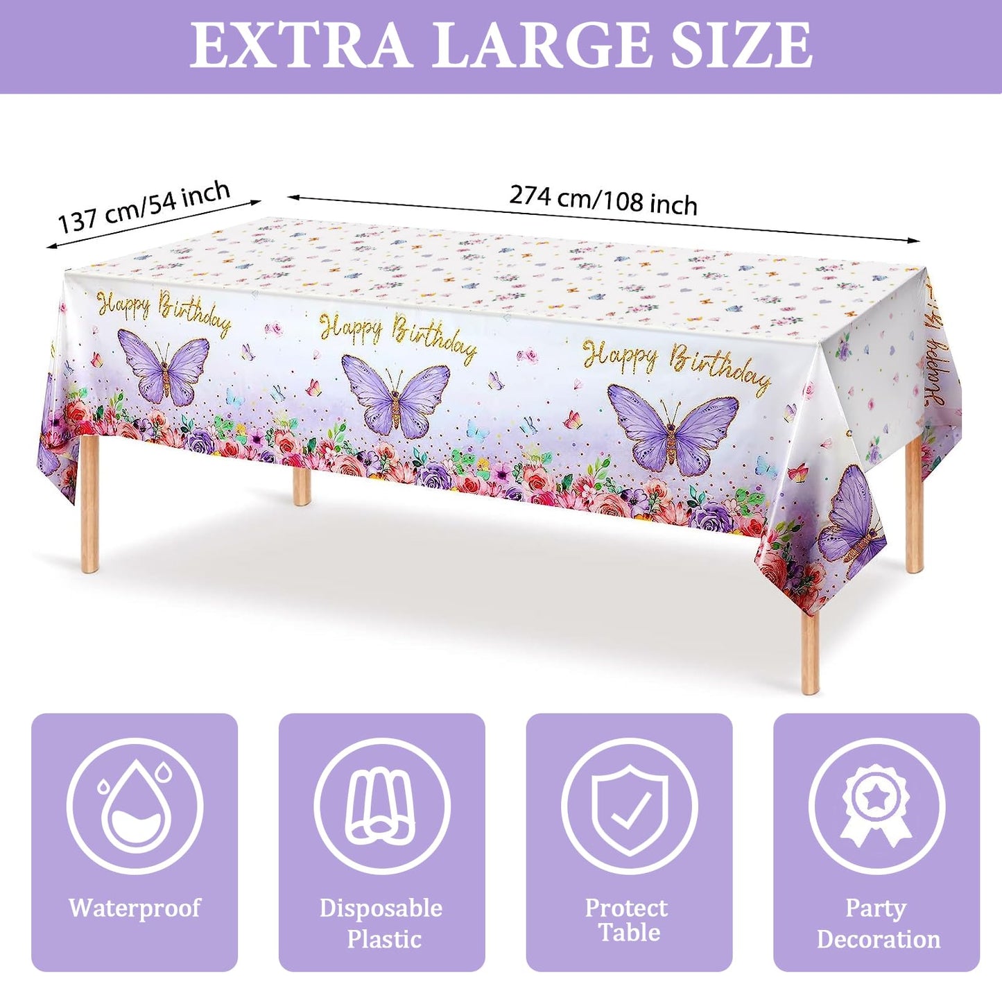 Butterfly Party Decorations, Girls Birthday Themes Decorations with Balloon Arch Kit Butterfly Photography Backdrop Banner and Tablecloth for Girls Women Butterfly Birthday Decor
