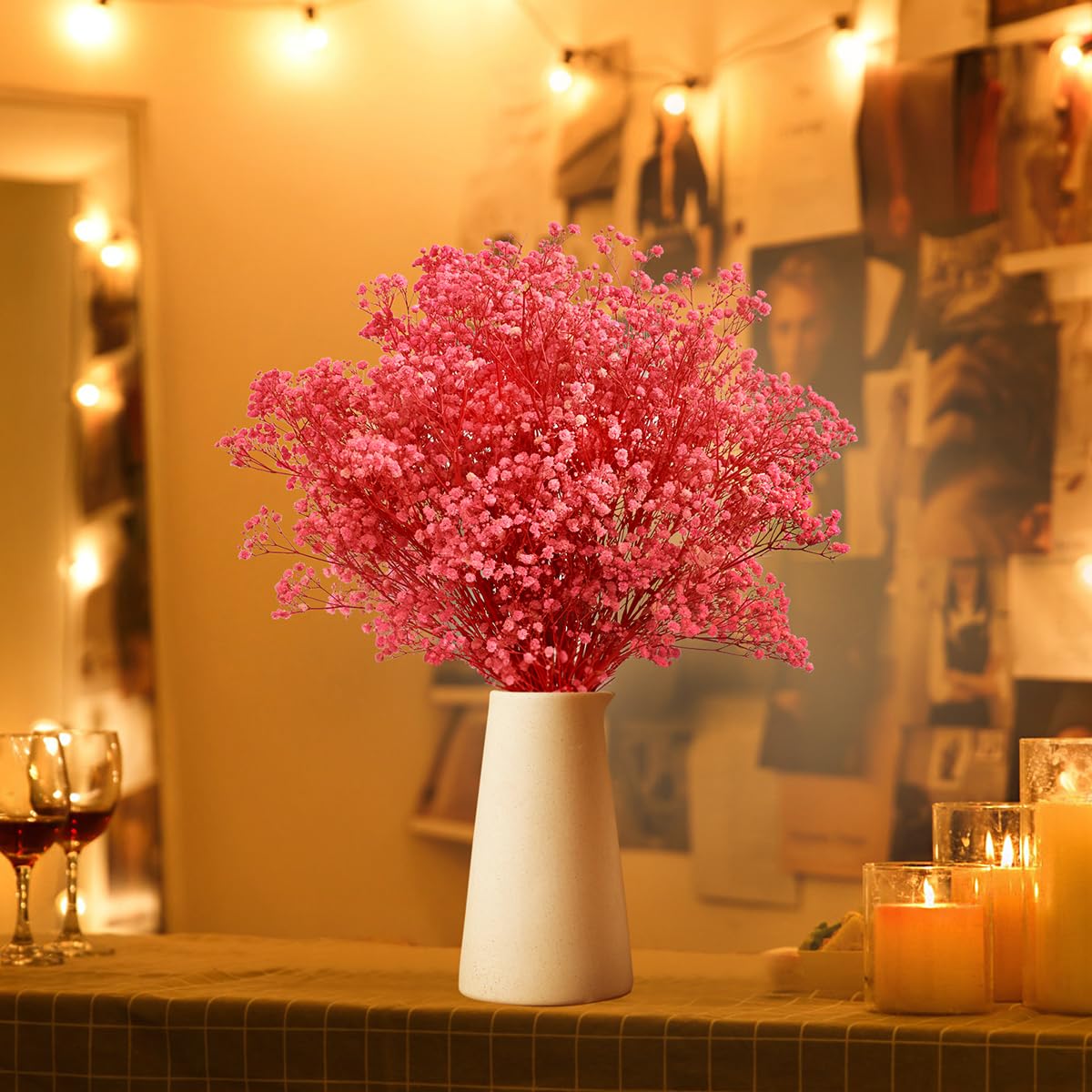 Gipizi Dried Baby's Breath Flowers Pink, 17inch Dried Natural Flowers Babys Breath Bulk with 3000 Buds, Real Dry Gypsophila for Wedding, Party, Wreath Floral DIY, Home Decor
