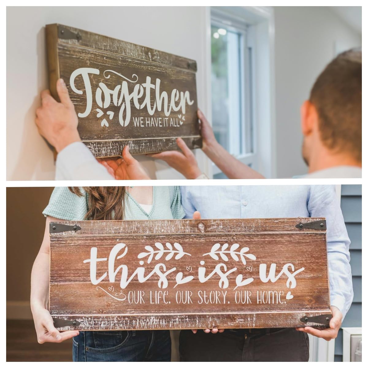 15PCS Reusable Farmhouse Word Stencils for Painting on Wood, Canvas, Fabric - Inspirational Art Craft Kit for Family, Furniture, Walls, and More - Create Welcome Signs, Shirts, and Cards