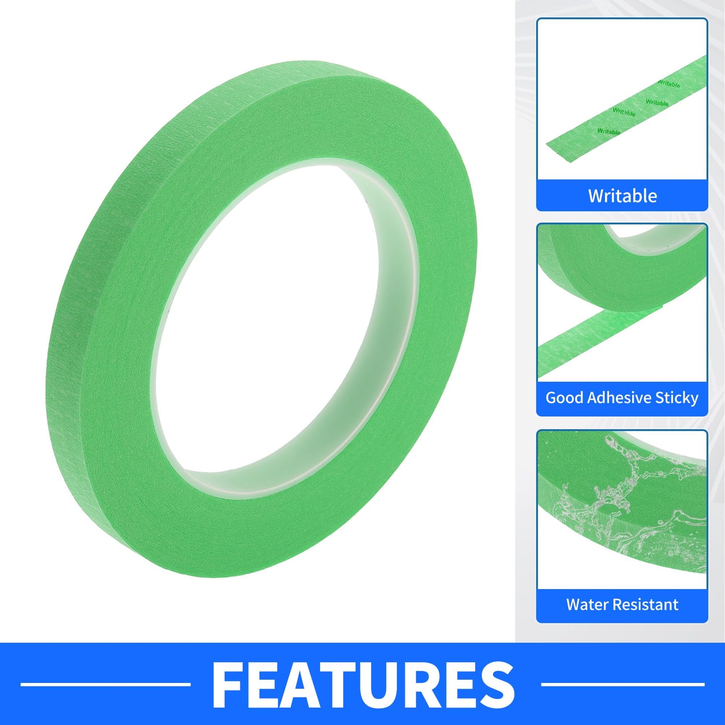 Edinstry 2pcs 0.5 Inch x 52.5 Yards Masking Tape, Easy Removal Painters Tape for Painting, Labeling & DIY Crafting, Crepe Paper, Medium Tack, Residue-Free, Green Decorative Tape