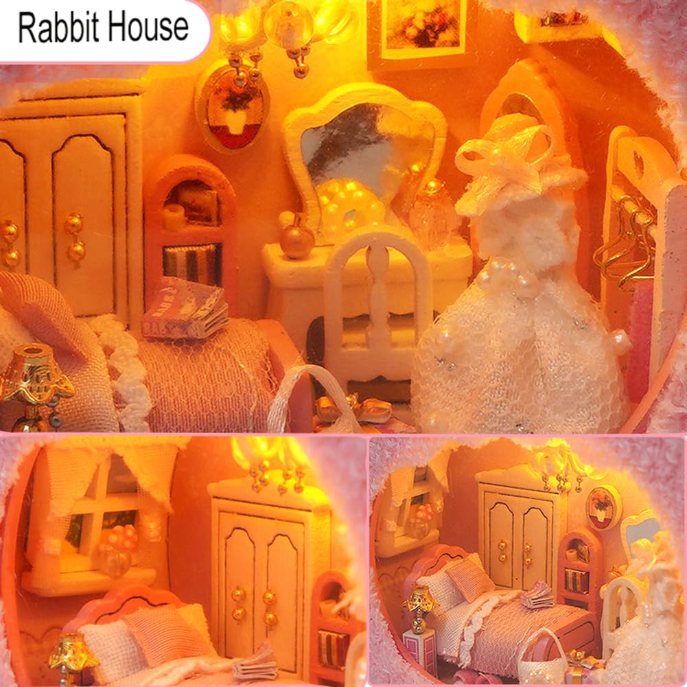 iiecrKiie Miniature Dollhouse Kit DIY Wooden Dolls House,Tiny House kit with Furniture, Great Handmade Crafts Gift for Birthday Valentine's Day (TH40-42)