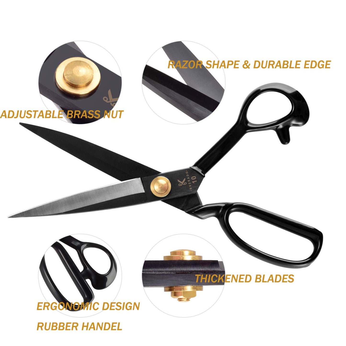 Sewing Scissors, 10 Inch Fabric Dressmaking Scissors Upholstery Office Shears for Tailors Dressmakers, Best for Cutting Fabric Leather Paper Raw Materials Heavy Duty High Carbon Steel(Right-Handed)