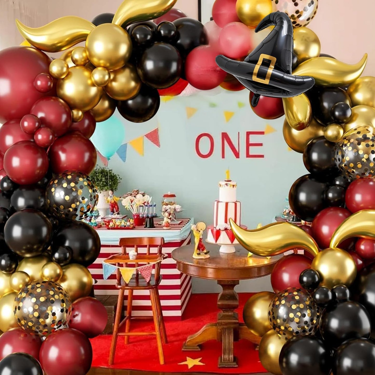 Balloon Garland Arch Kit – Burgundy Black Gold Balloons with Bonus DIY Hat and Wings for Baby Shower Anniversary Graduation Party Supplies